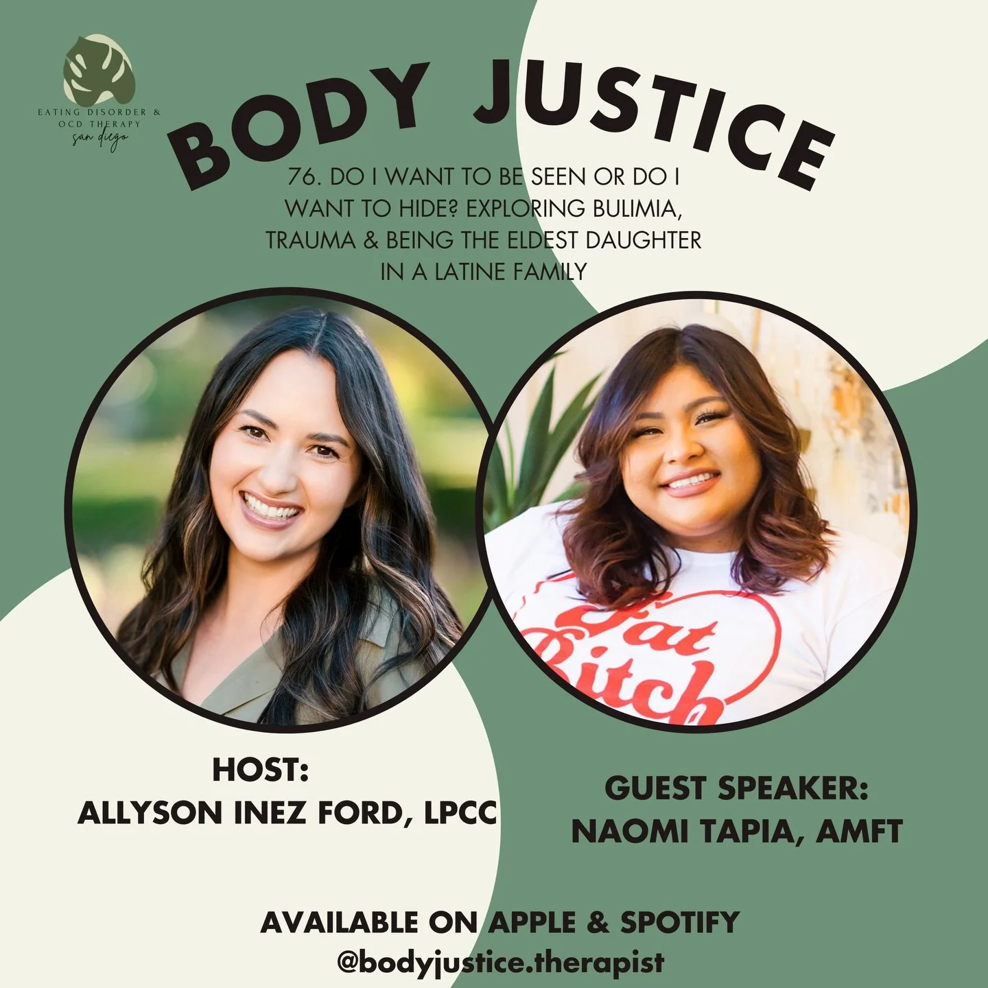 New episode of Body Justice out now on Apple &amp; Spotify or via the link below. This episode with Naomi Tapia @mylatinatherapist is one for the books. Content warning: we dive into the intricacies of being a Latine eldest daughter, dealing with bul