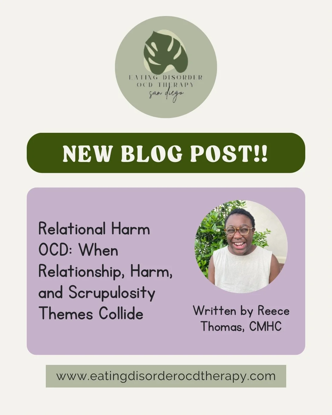New blog by Reece @therapywithreece on our practices website! Give it a read and let us know if you can relate. Something that has helped both of us with harm ocd, especially relational harm ocd, is @adriennemareebrown &lsquo;s breakdown of what harm