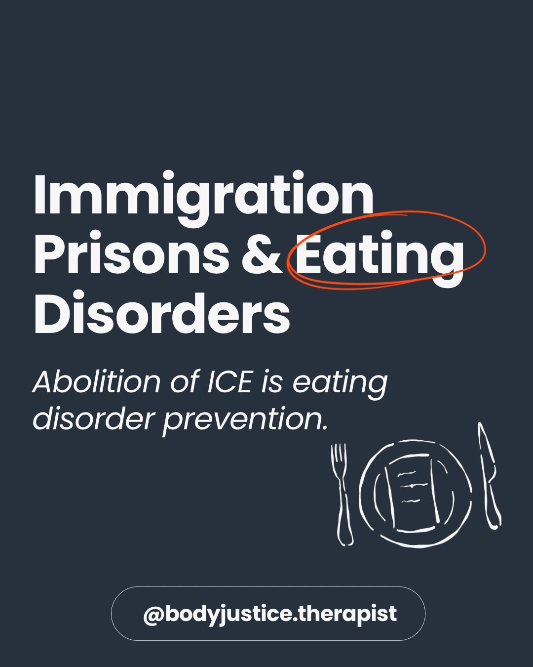 Eating related harm is rampant in immigration prisons/detention centers. 

Studies and survivor memoirs consistently document food insecurity, malnutrition, appetite disruption, unsanitary conditions, food refusal and hunger strikes among detained mi