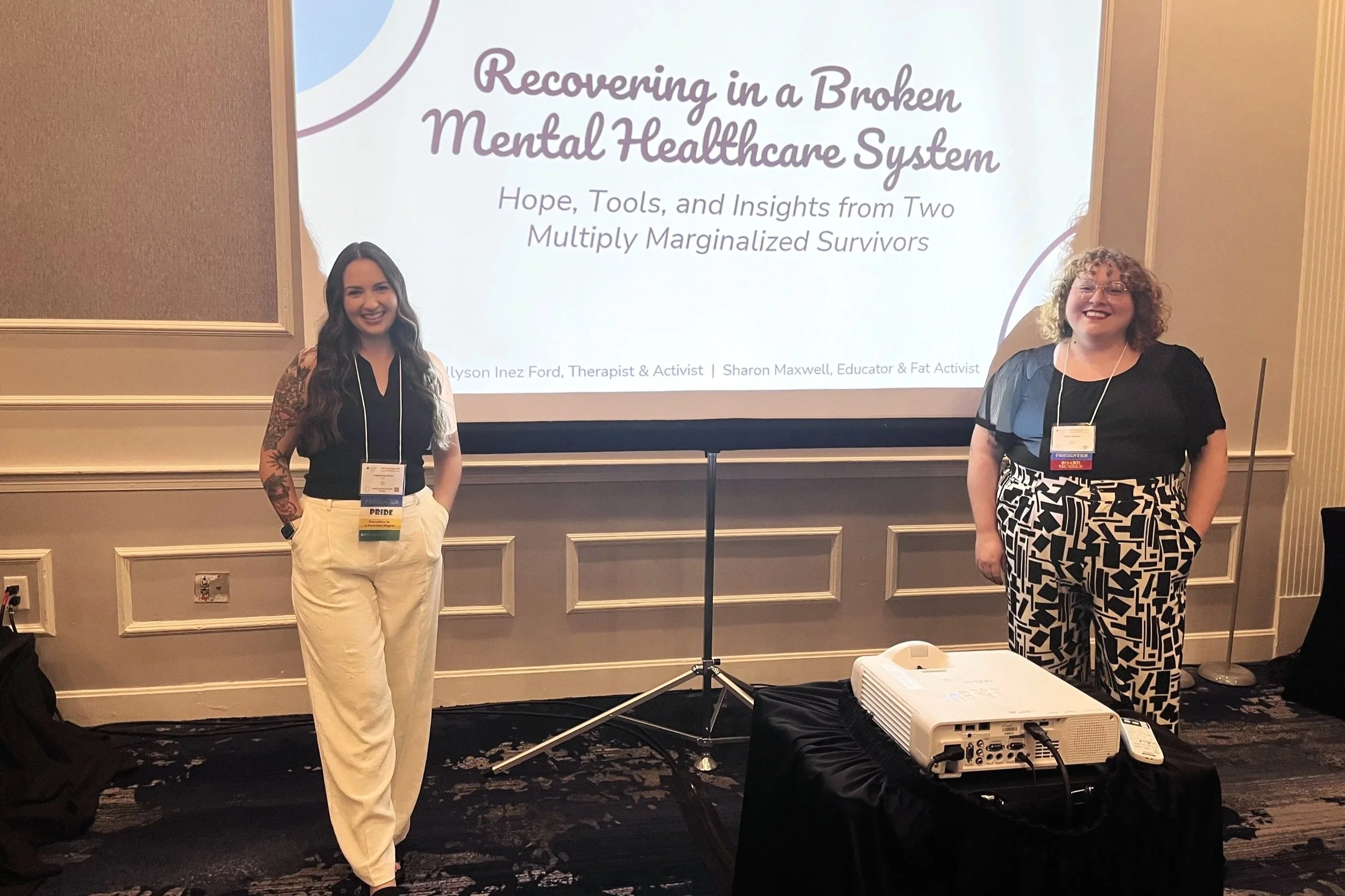 picture of allyson and Sharon speaking at MEDA eating disorders conference