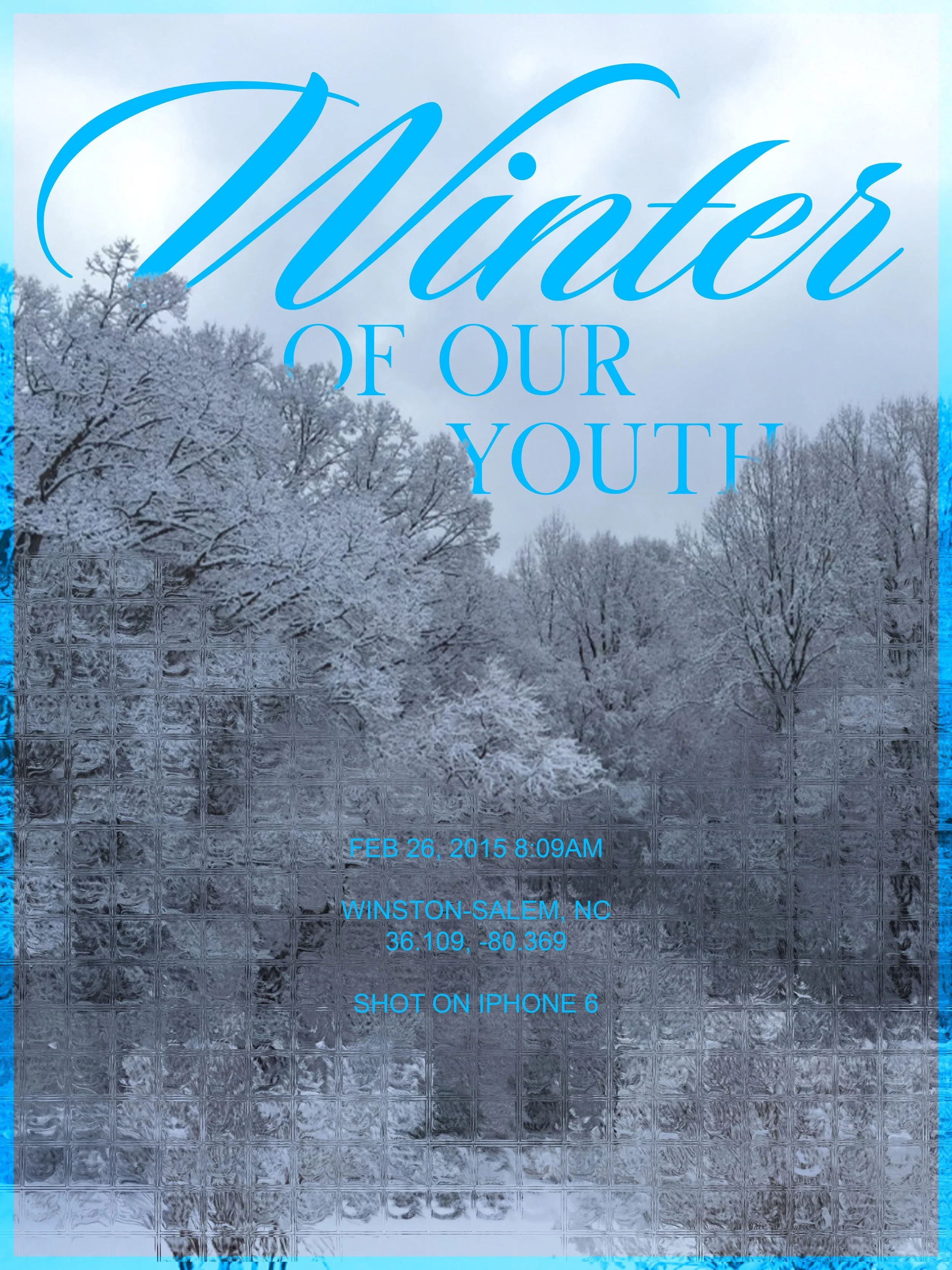 As the climate heats up, snowfall like this has become nearly extinct in North Carolina. I used a hazy glass texture to show the image fading away, using Adobe's AI remove tool to erase unwanted elements in the background photo.