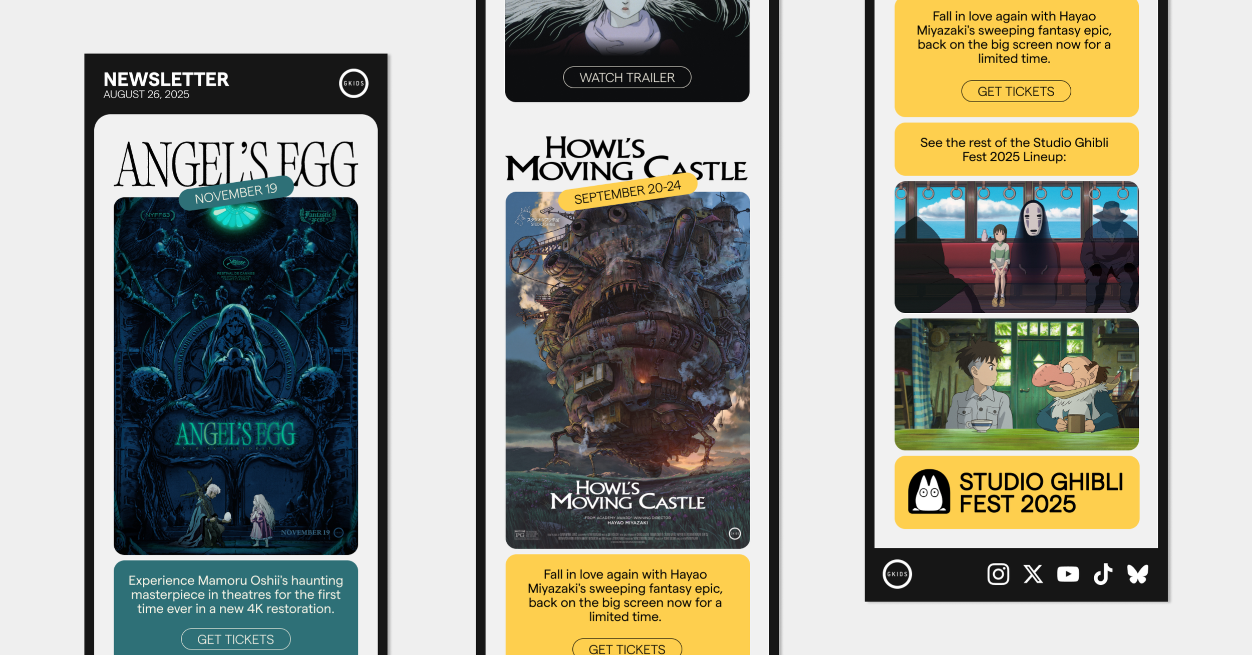Another early concept became the basis for the final direction. Each film section was assigned its own color, improving clarity, and the rounded-corner widget design was well-received by marketing, especially for mobile. The next challenge was how to