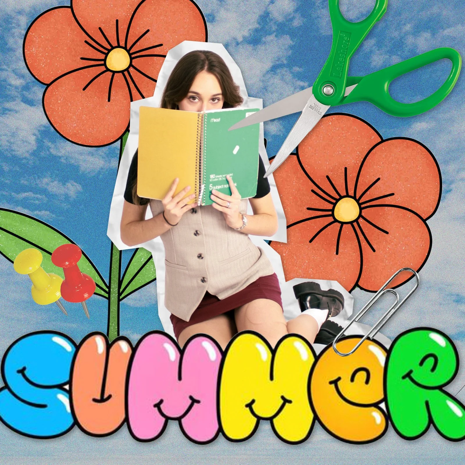 I then explored a more surreal direction by combining photography and illustration, using found images purely as conceptual experiments. This created more layers and led me to the scrapbook approach. I also explored how craft scissors and other scrap