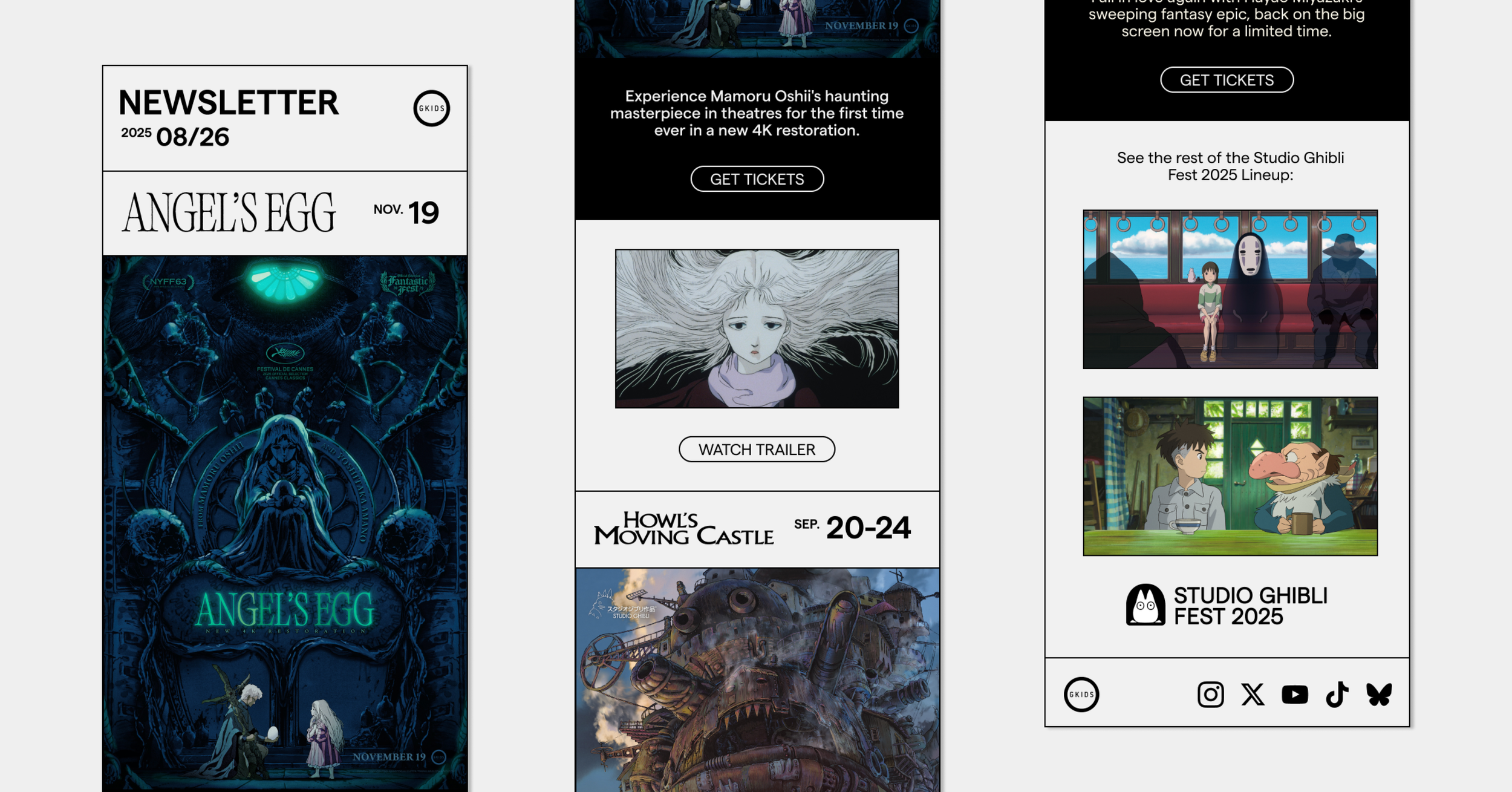 After researching film industry newsletters, my first step was to create multiple layout options and gather feedback. This early version had a challenge: all film sections shared the same color, making it hard to differentiate them. Additionally, the