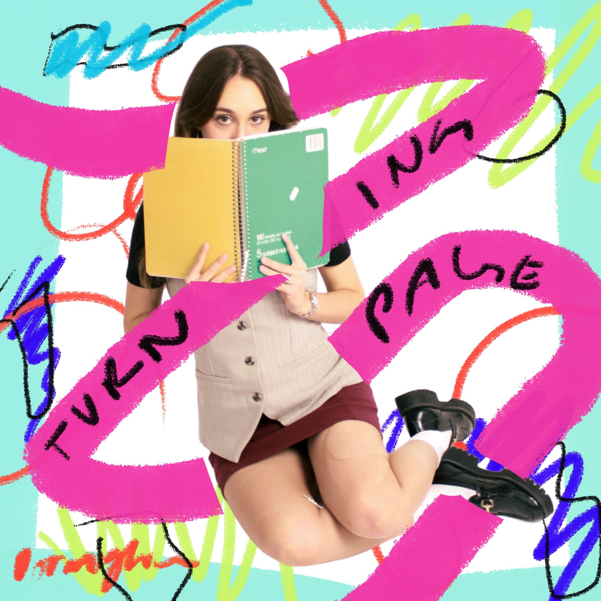 I then explored paper cutouts, beginning with sketches of colorful, abstract shapes rather than literal imagery. The pink shape represents a path, symbolizing wandering and serving as the central focus. I “cut out” the shapes digitally in Photoshop, 