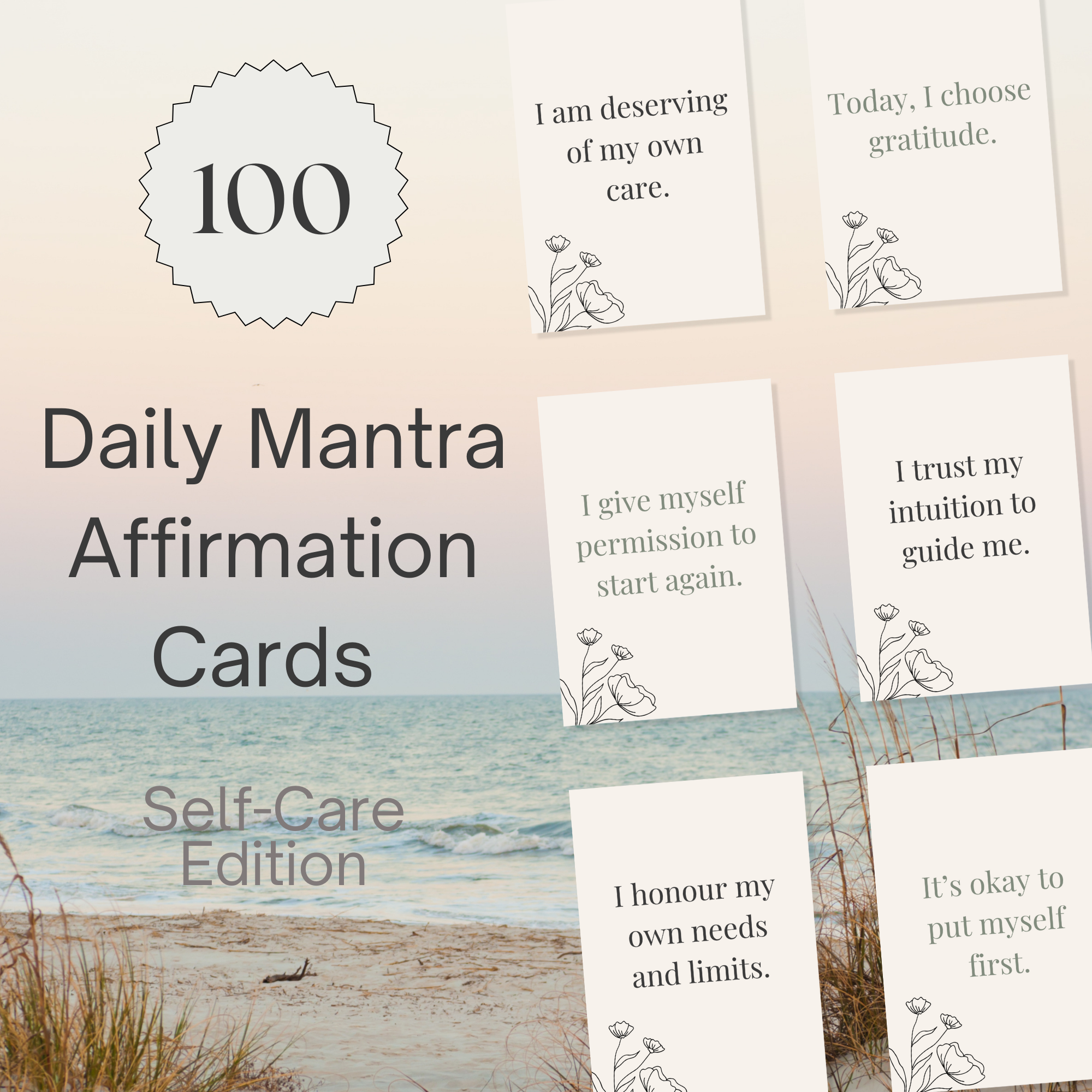 Printable Self-Care Affirmation Card Deck | 100 Positive Mantras | Digital Download