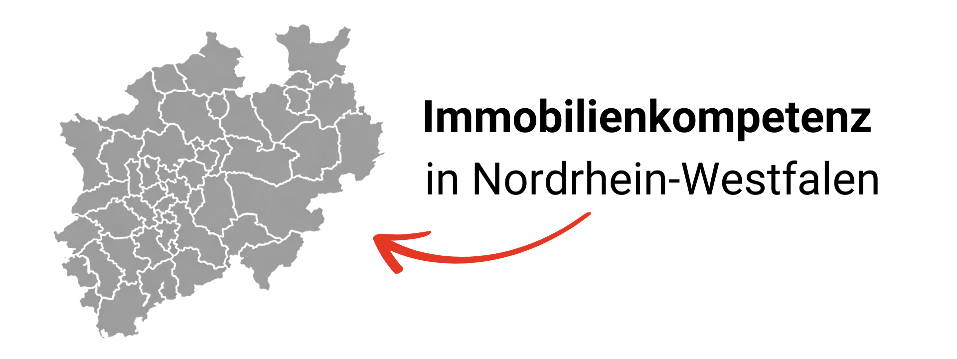 Karte vom Land NRW in grau mit Schrftzug Immobilienkompetenz in NRW