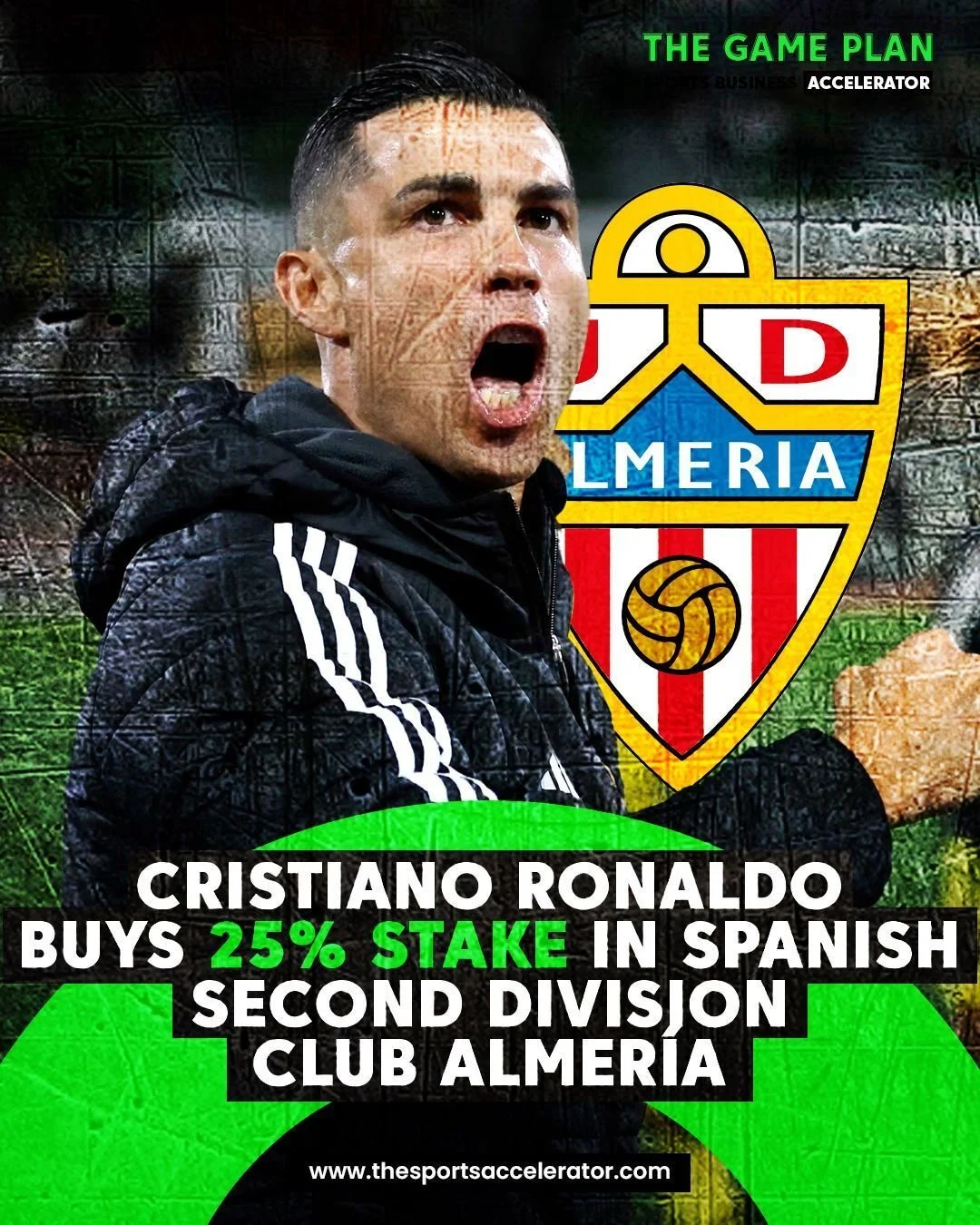 &pound;177m salary. 450 Real Madrid goals. 🐐
Now a seat at the ownership table.

Cristiano Ronaldo has acquired a 25% stake in Spanish Segunda side UD Almeria.

The investment has been made through his CR7 Sports Investments vehicle. Financial detai