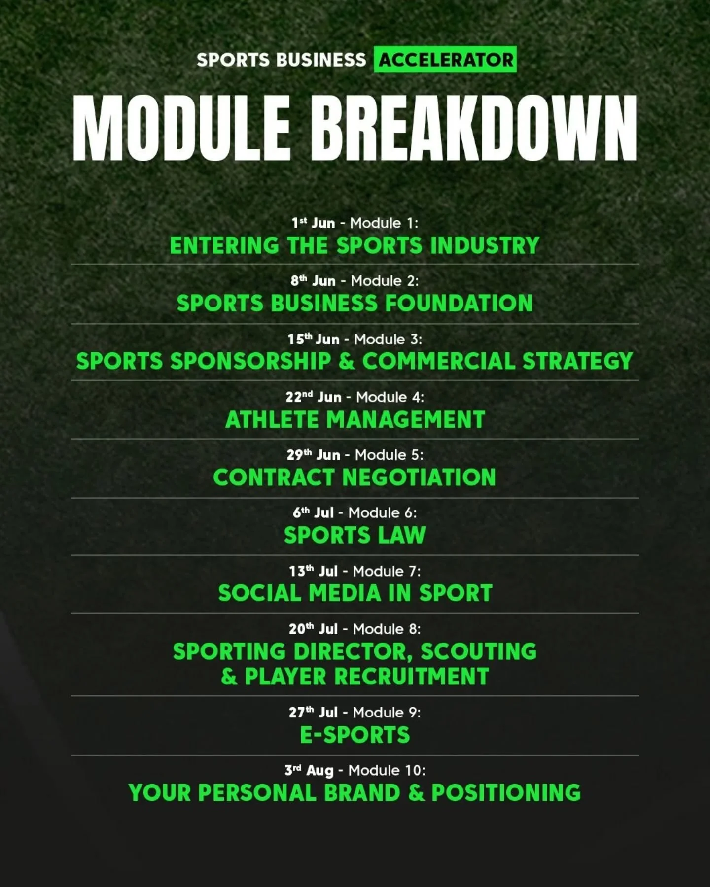 🆓 We're giving away a free place in the @thesportsaccelerator Cohort #2

Because money shouldn't decide who gets a career in sport...but too often it does.

10 weeks, 10 modules built on real deals. 
Cohort #1 guest speakers included: 
⚖️ lawyer beh