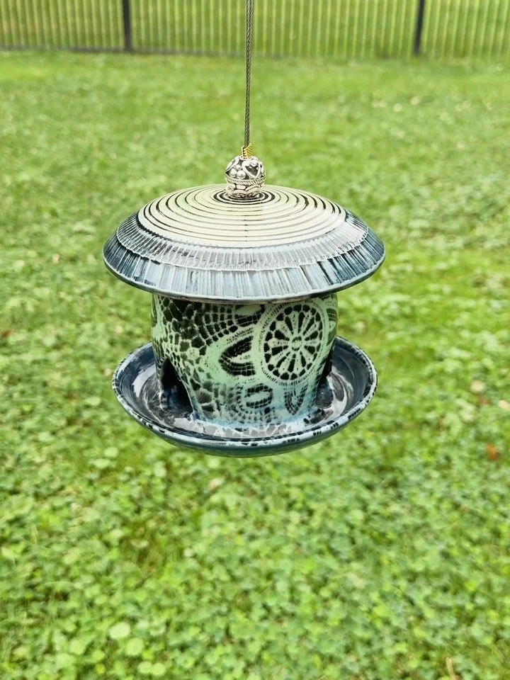 Last session @clawsonclayguild , I taught how to make this birdfeeder at the request of one of my students! I&rsquo;m so excited with how it came out and I have a couple more to finish up and string up! Can&rsquo;t wait to see all of theirs when they