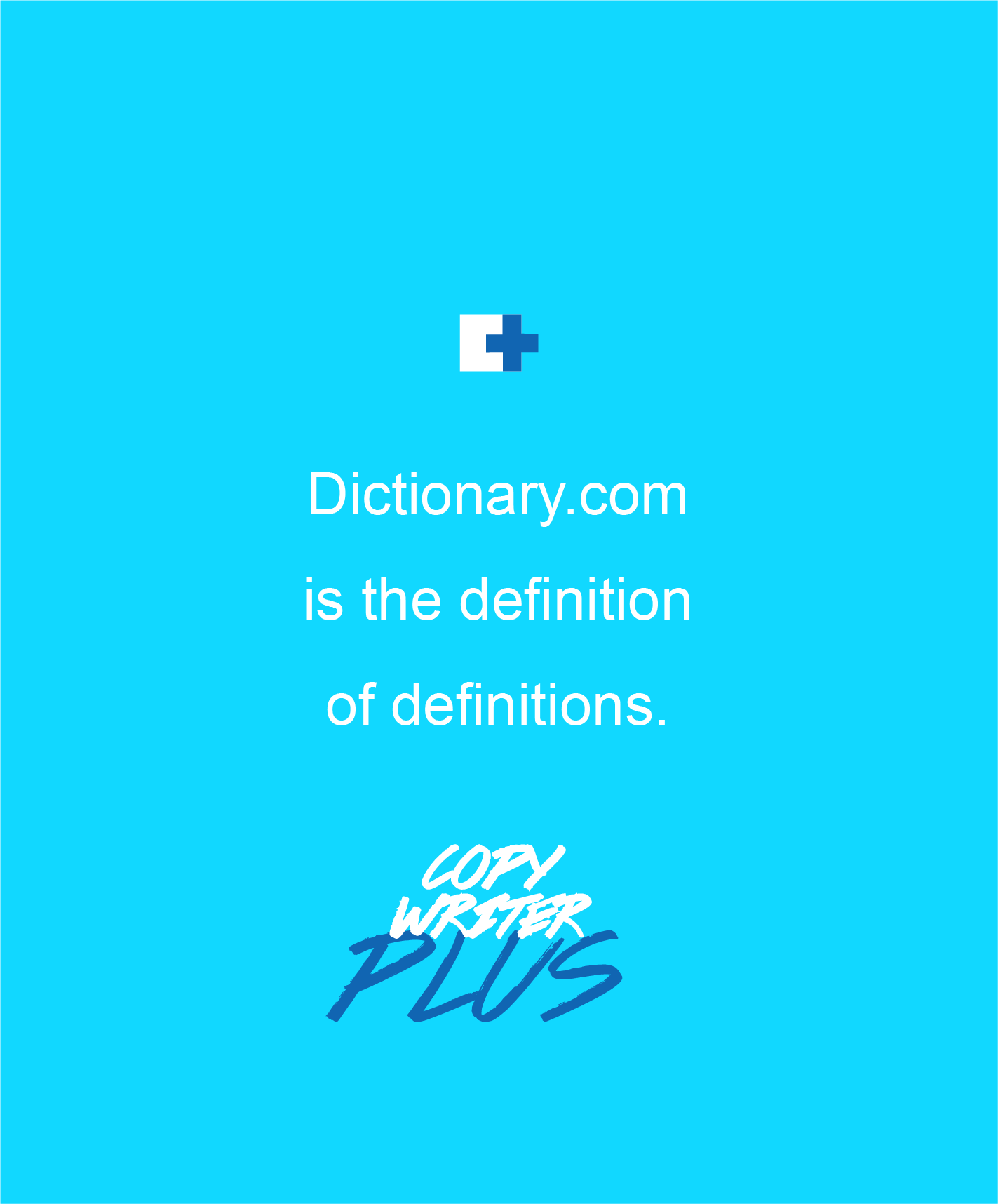 Blue background with text about the definition of Dictionary.com and copywriter Plus logo.