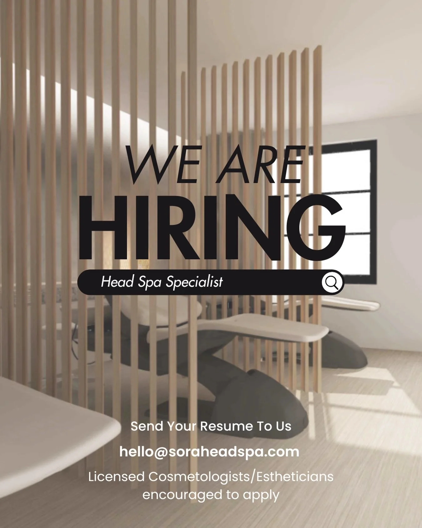 Our new location in Downtown Tucson will be opening in August, and we are looking for 2 Head Spa Specialists to join the team.

At Sora Head Spa, we create elevated wellness experiences inspired by Japanese head spa traditions. We&rsquo;re seeking pa