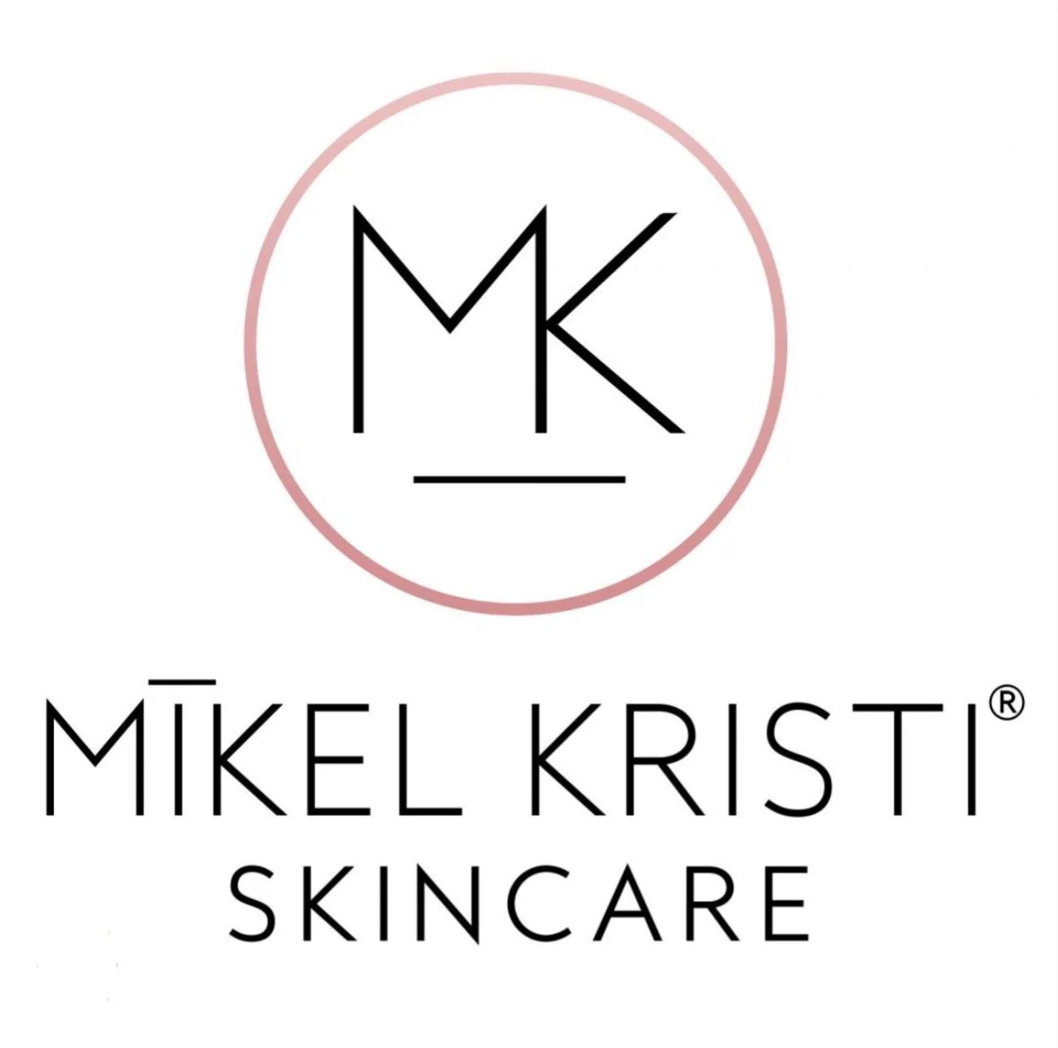 Logo of Mikel Kristi Skincare featuring initials MK inside a pink circle and the brand name below.