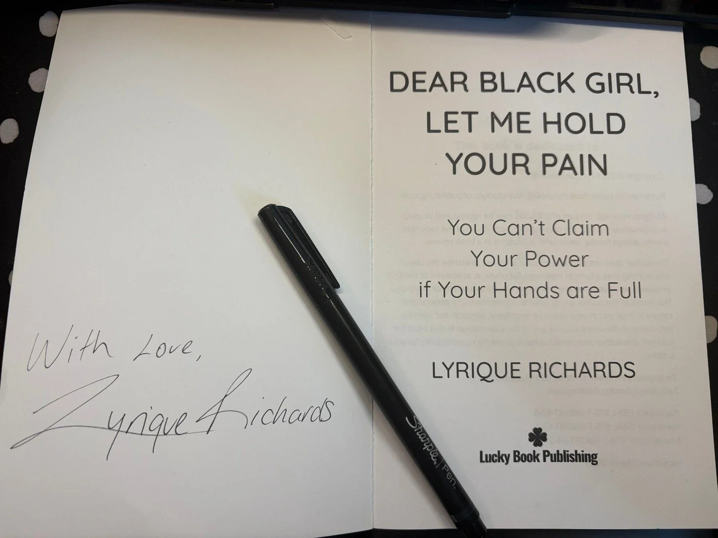 There&rsquo;s something about a signed book.

It feels like a conversation.
Like I sat across from you and said, &ldquo;I see you.&rdquo;

You can now order signed copies of Dear Black Girl, Let Me Hold Your Pain directly from my website.

If you&rsq