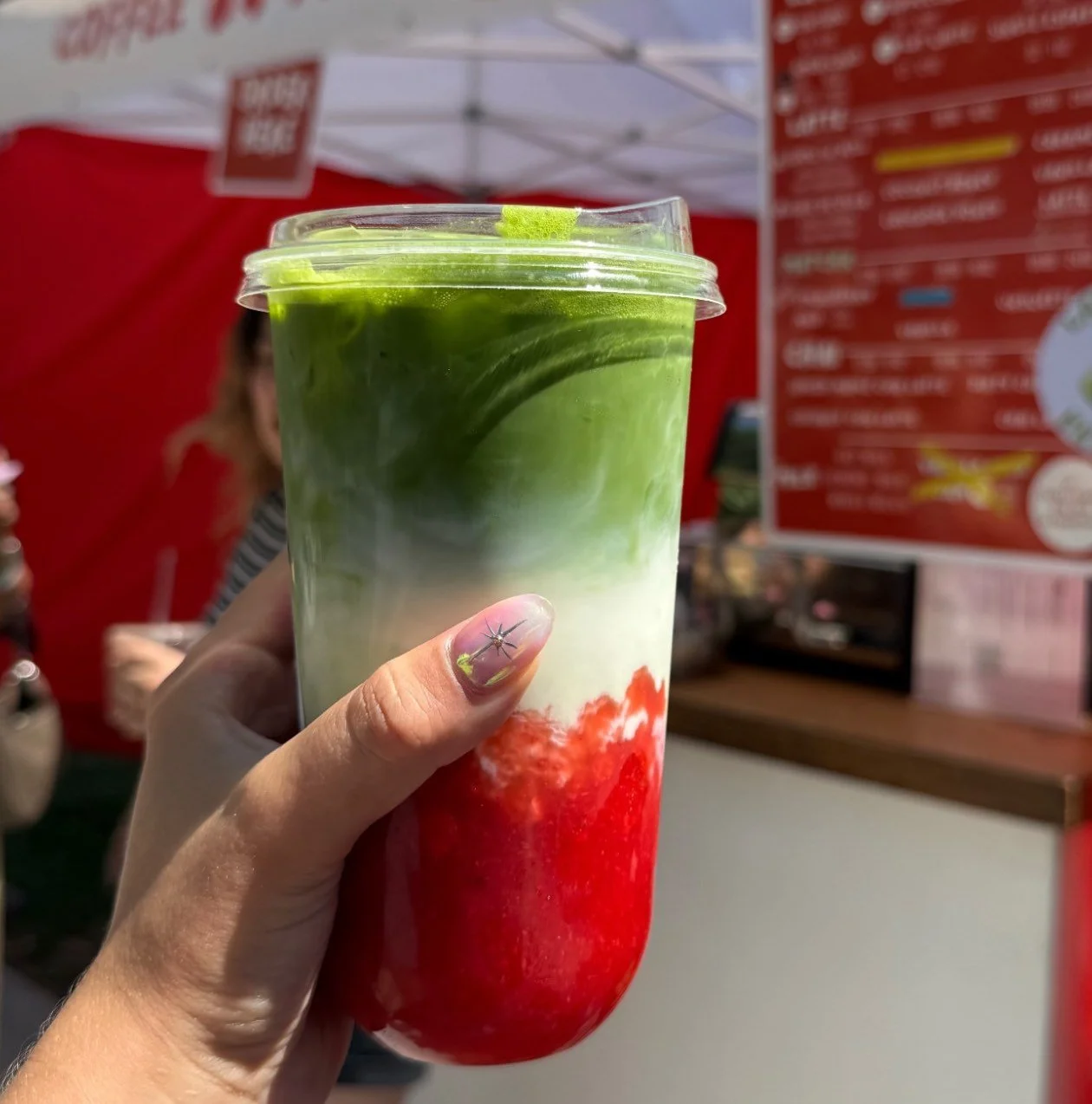 Delicious red and green coffee drink