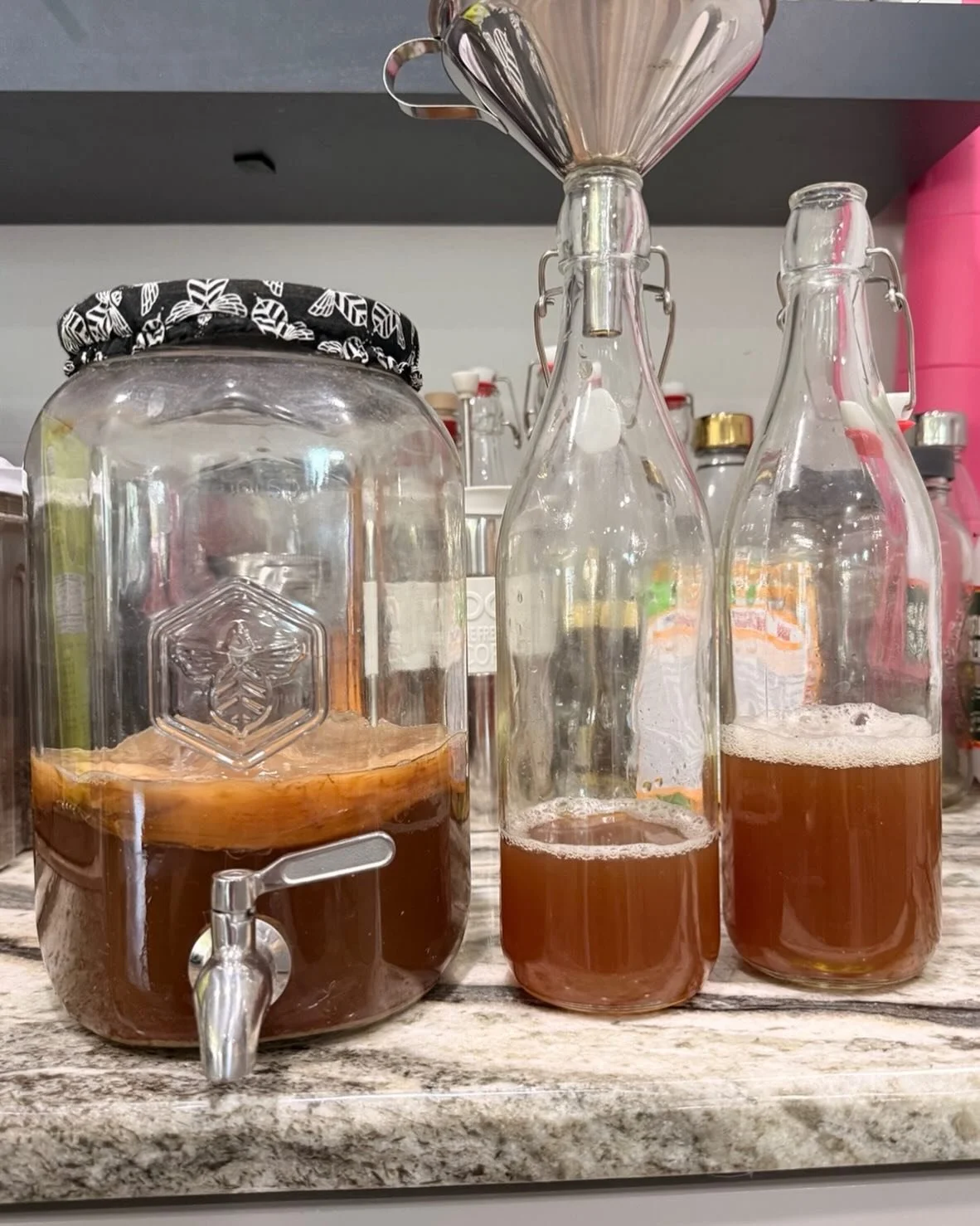 A bit off topic&hellip; making home brewed kombucha with some plain booch + store bought juice. Boosting gut health with every sip🥤