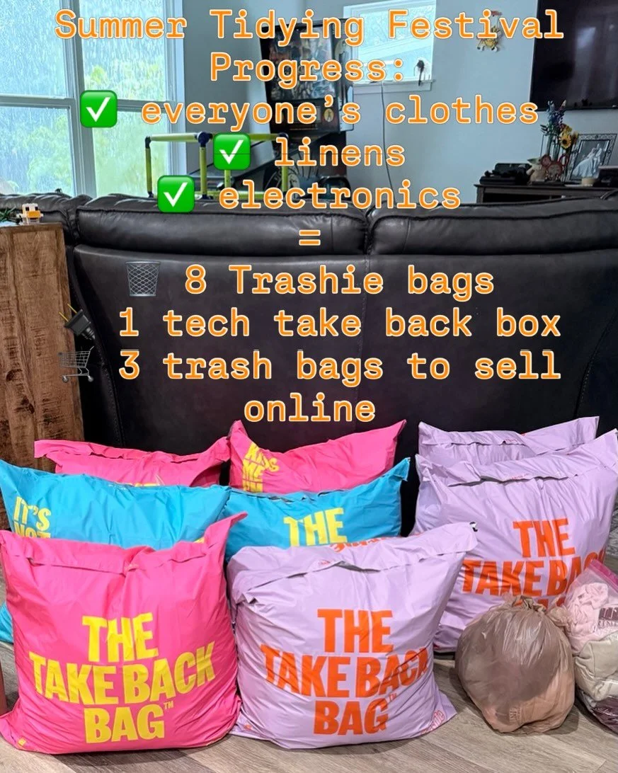 My summer KonMari tidying festival has yielded so many items that we as a family are letting go with gratitude. It&rsquo;s been a bit tough juggling everyone&rsquo;s simultaneous decluttering by category on the same days sometimes (my clothes first, 