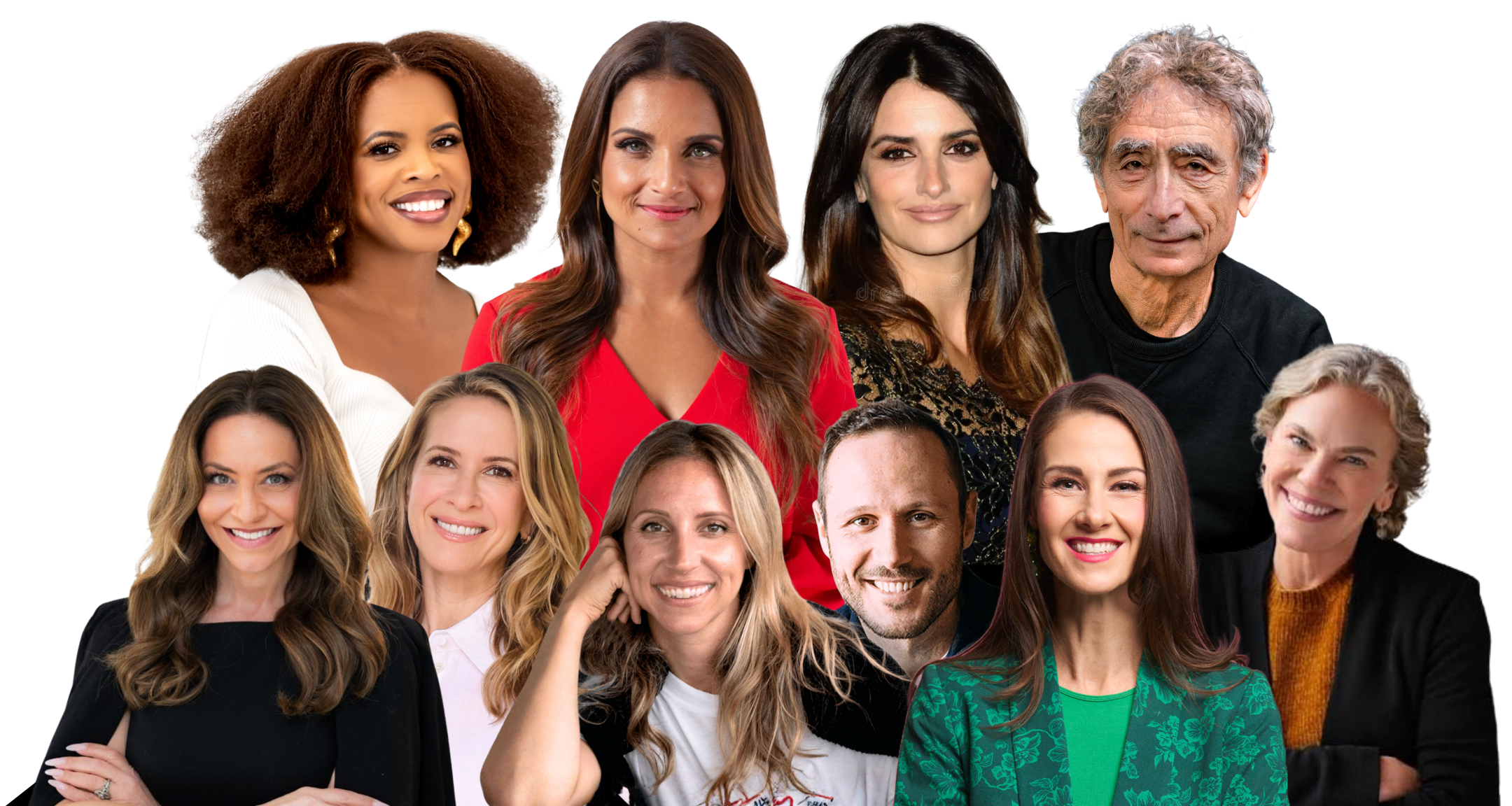 group of experts speaking at the great parenting wake up call summit: Dr Shefali, Nedra Tawwab, Penélope Cruz, Dr. Gabor Maté, Dr. Laura Markham, Dr. Aliza W. Pressman, Dr. Vanessa Lapointe, Connor Beaton & Vienna Pharaon, Eli Harwood