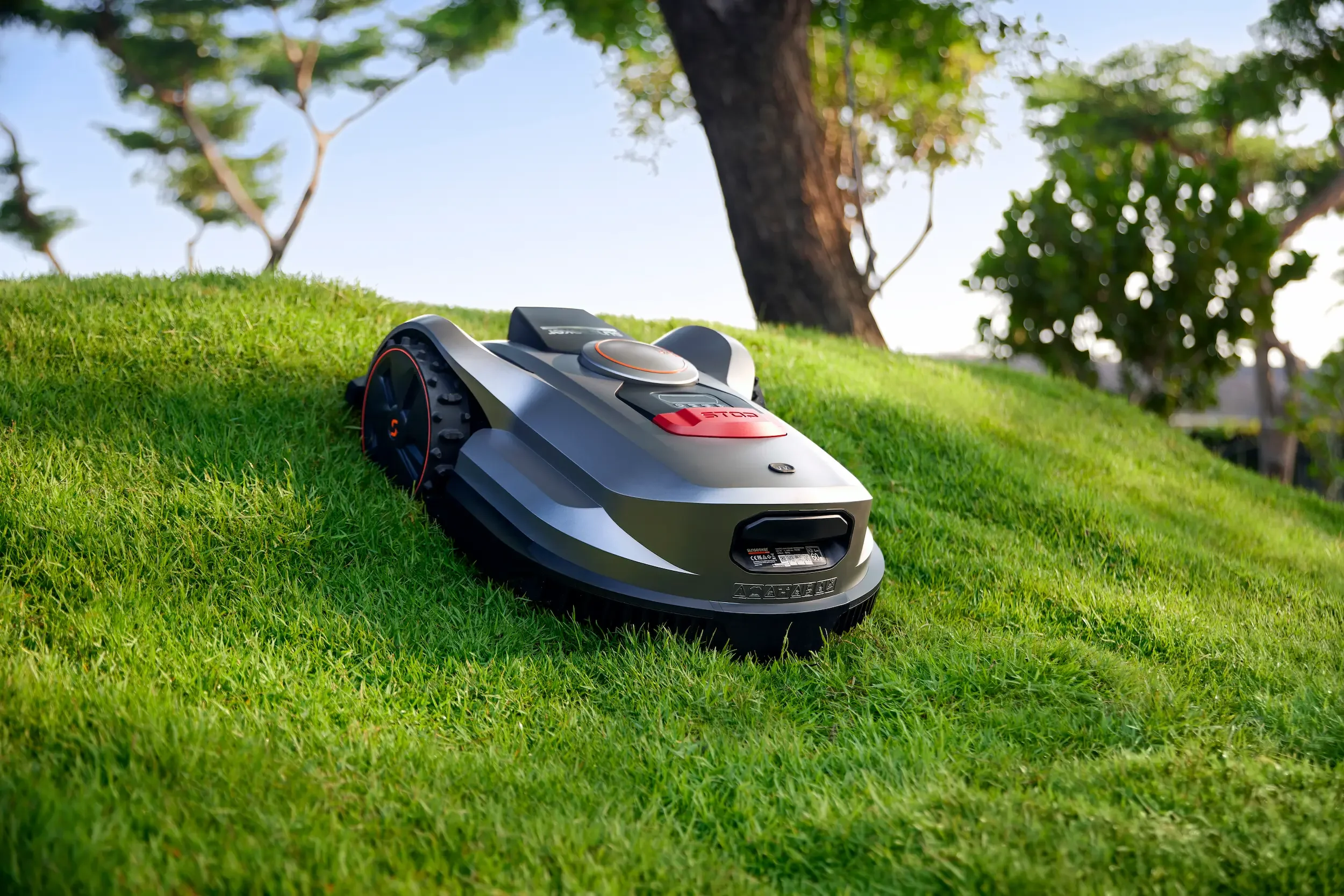 Sunseeker X Series robotic mower mowing on a slope for hillside traction