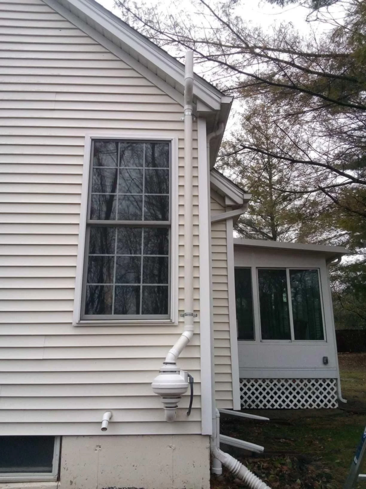 Radon Fan and Pipe installed by Mitigation Maters in Oakland County Michigan