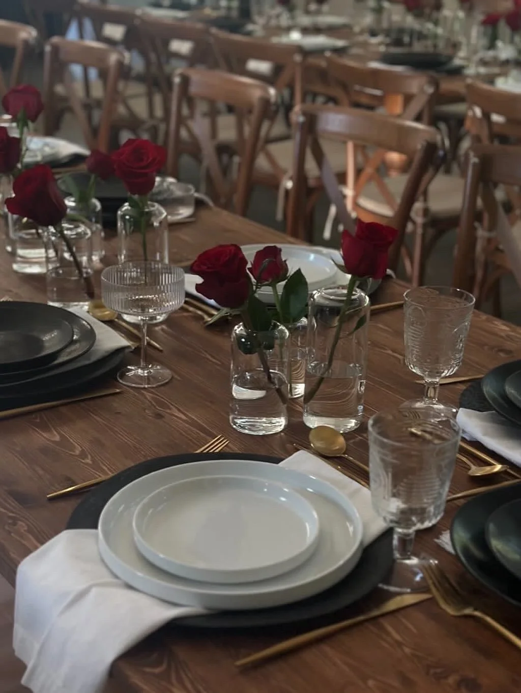 &ldquo;Our elegant cross-back chairs paired with rustic wooden tables create the perfect blend of charm and sophistication for any event. The natural wood tones bring warmth and character, while the timeless design of the chairs adds both comfort and