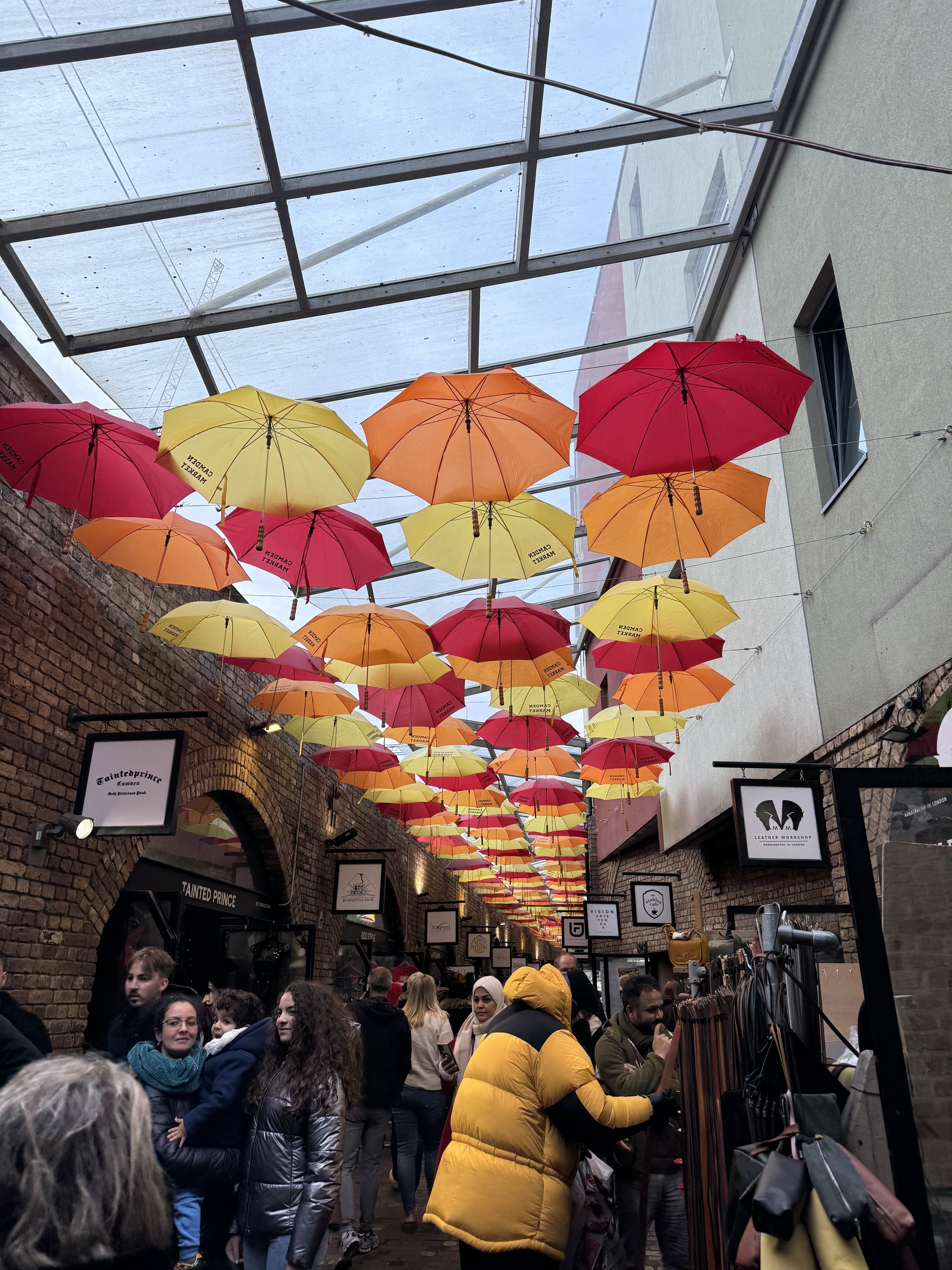 Fun colored umbrella hall in Camden Market