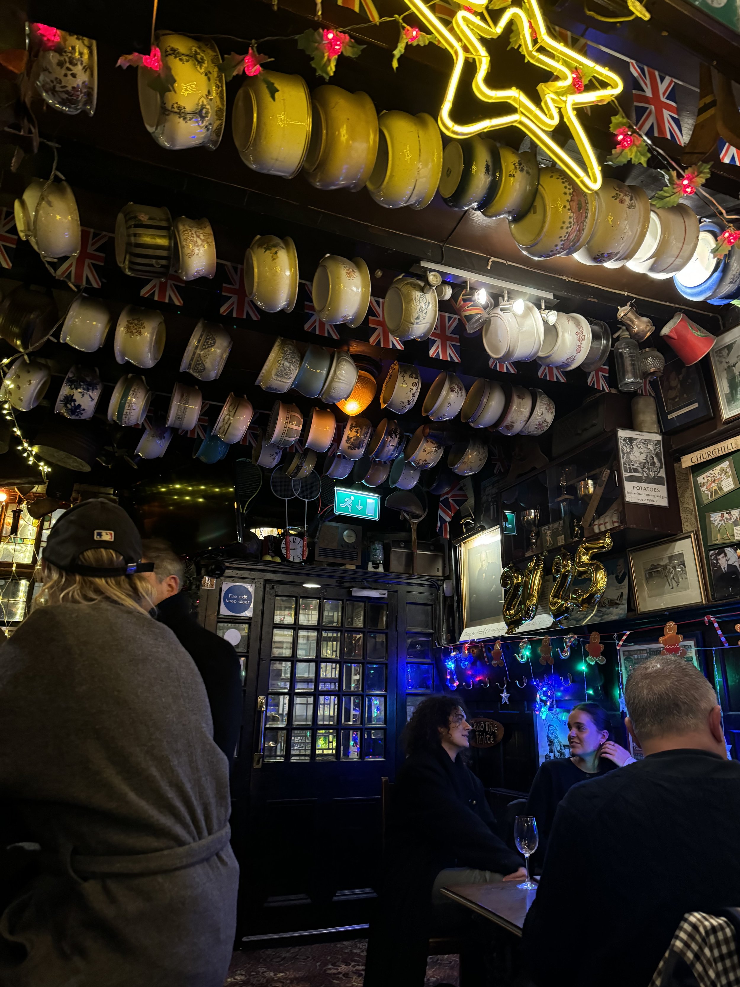 Drinks and cards and the cozy Churchill Arms pub