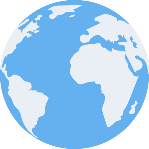 A simplified illustration of the Earth showing continents in light gray against a blue ocean background.