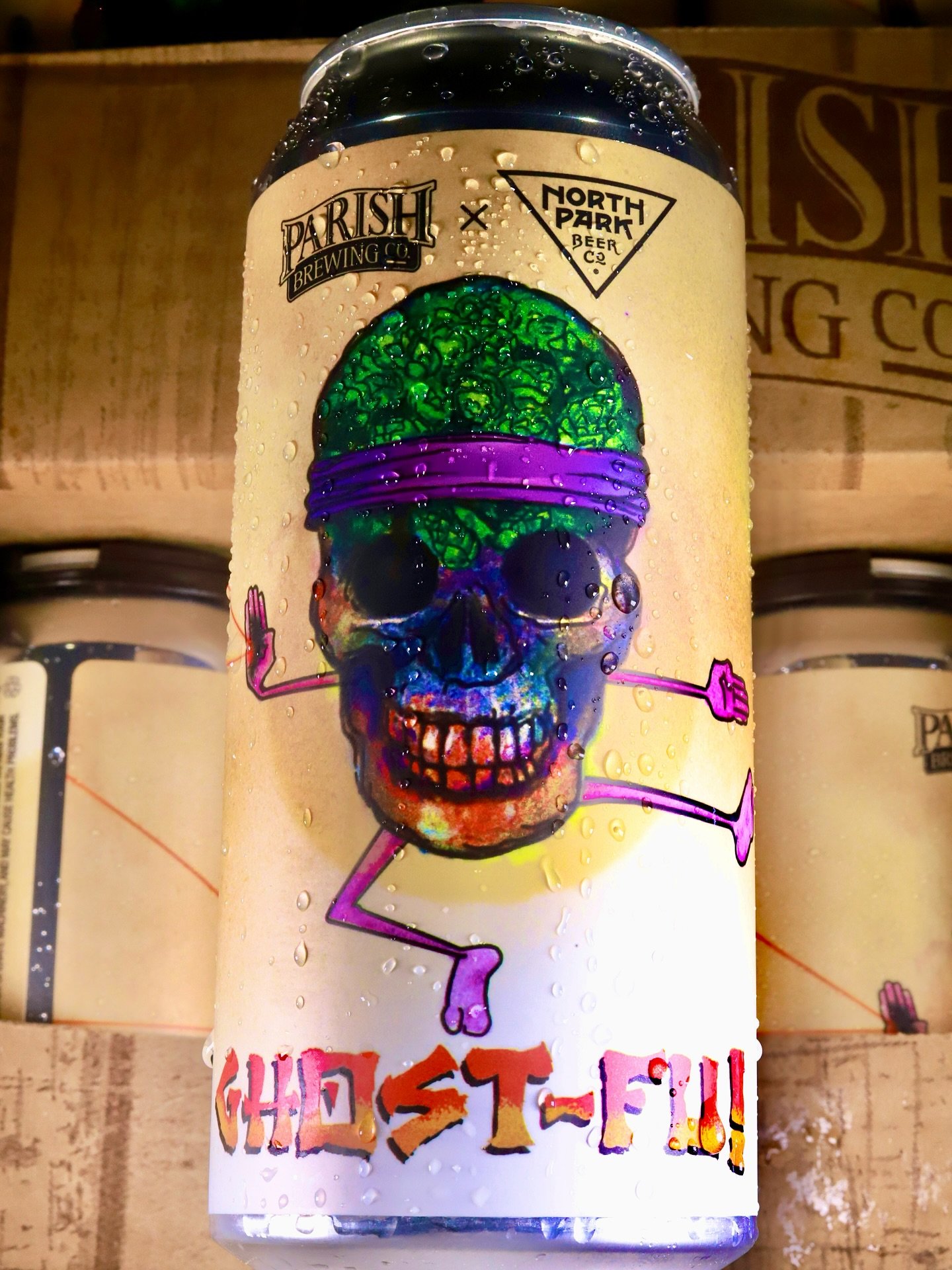 What happens when one of the most epic hazy IPAs meets one of the most rad west coast IPAs???

 @parishbrewingco &amp; @northparkbeerco answered this very question 

Ghost-Fu!, Parish Brewing (8% New England IPA) is a West Coast Double IPA collab wit