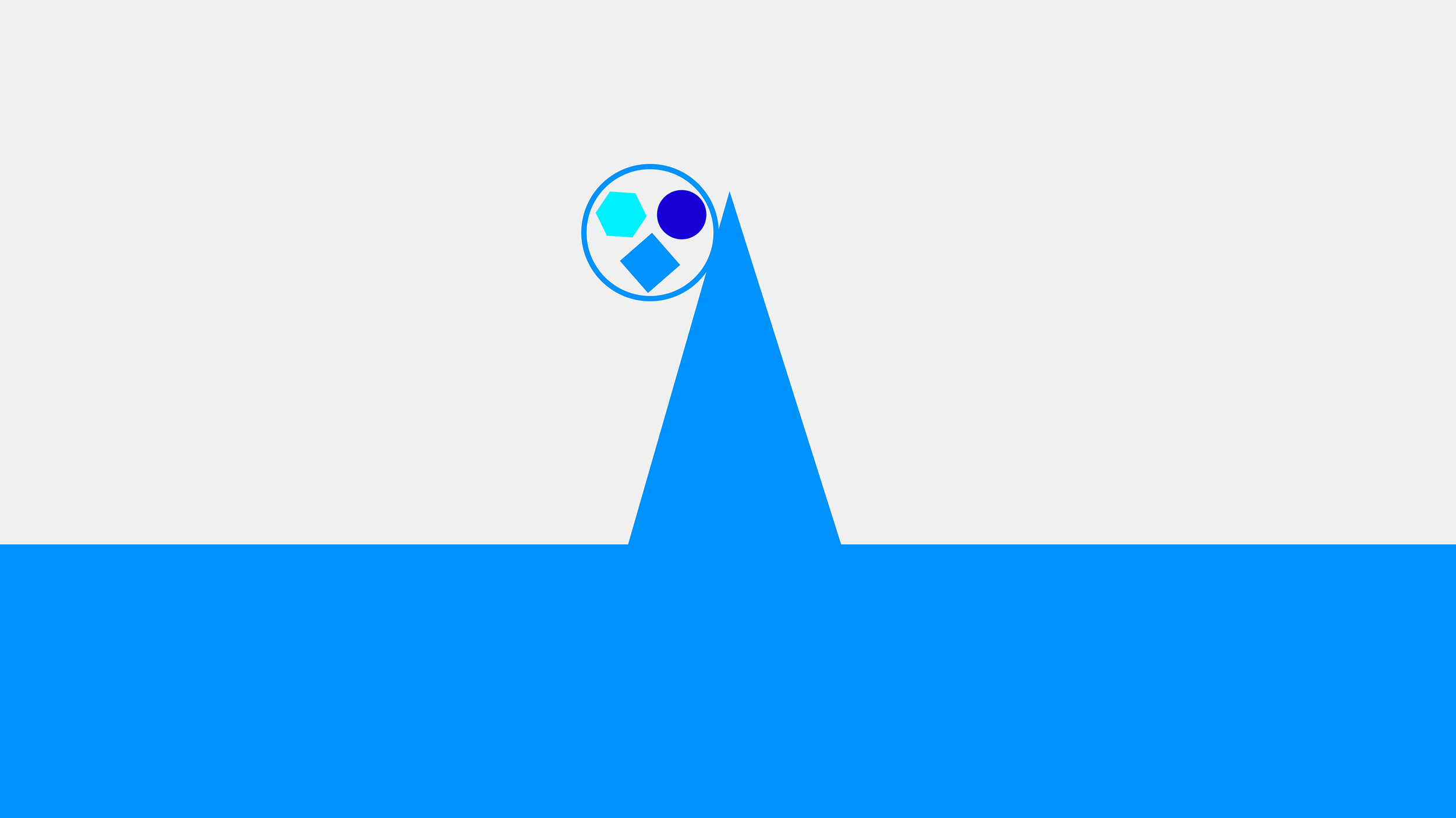 Illustration of a blue geometric shape with circle and hexagon