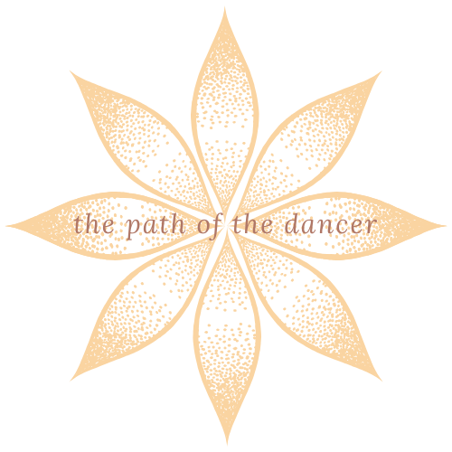 the golden 8-petal sun logo saying the path of the dancer