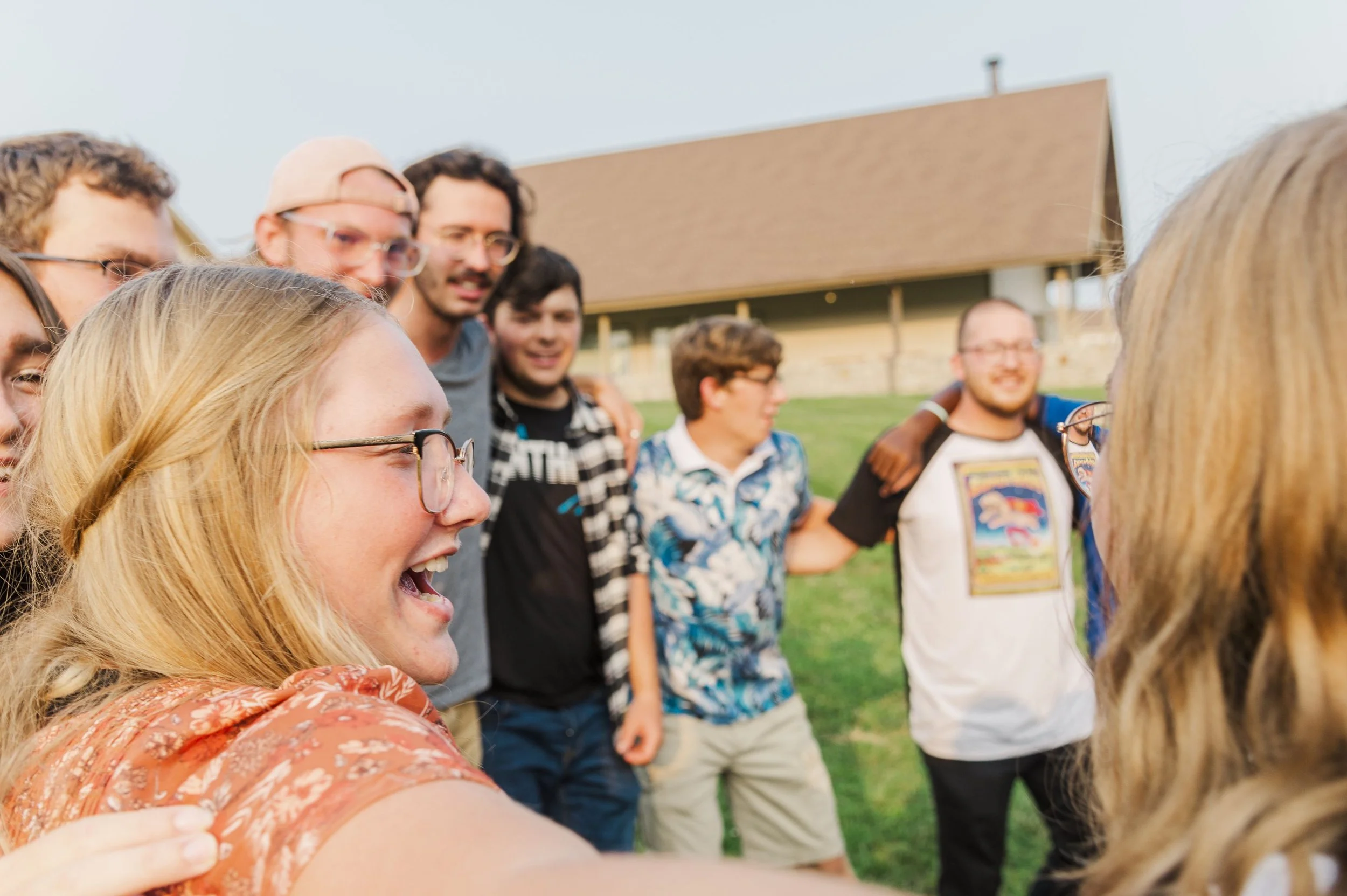 Heartland Christian Camp Paid Gap Year Internship Men and Women standing and smiling Together Outside Near Kansas City, Missouri