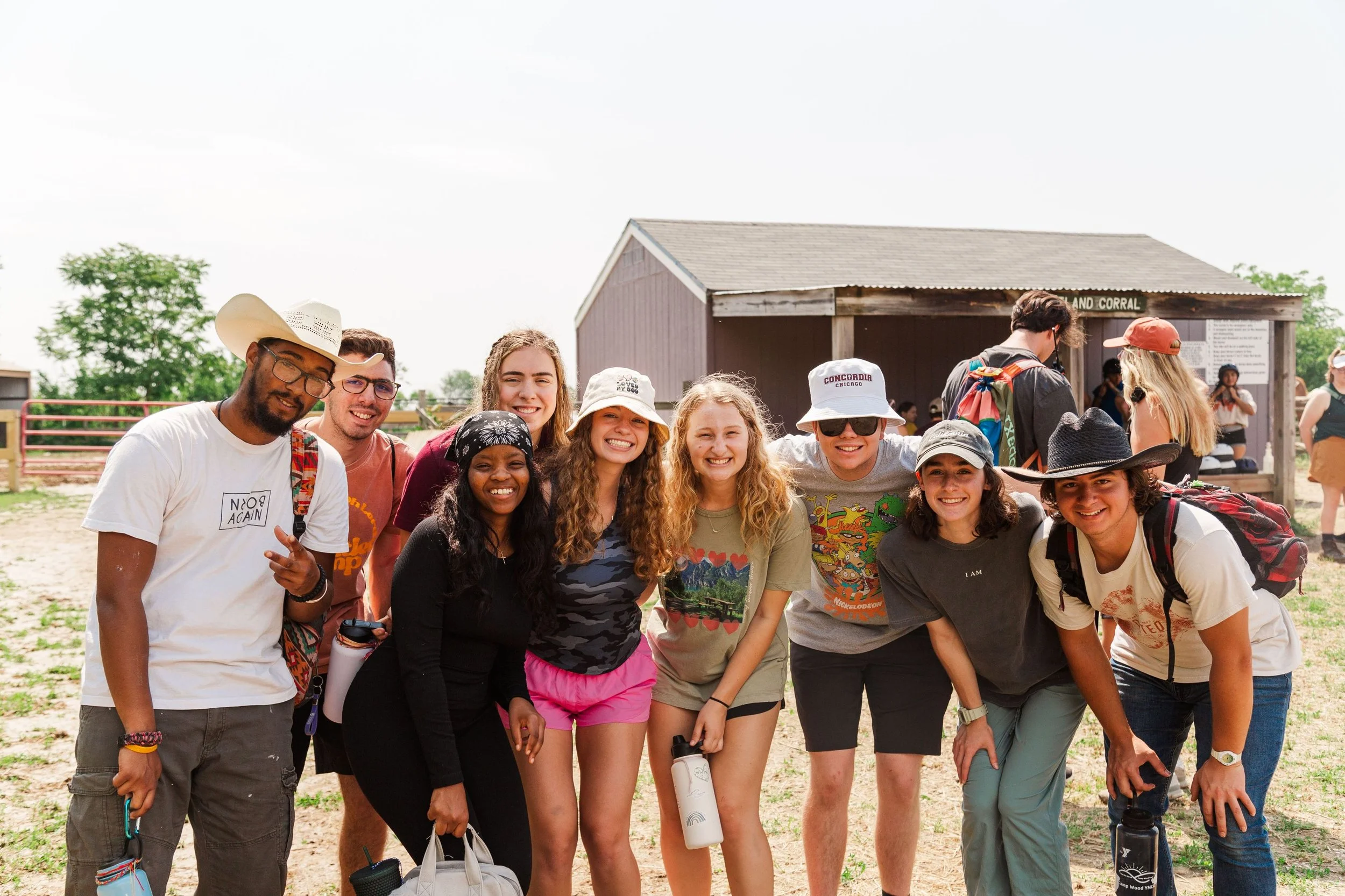 Heartland Christian Camp Paid Gap Year Internship Men and Women Standing and smiling Together Outside Near Kansas City, Missouri
