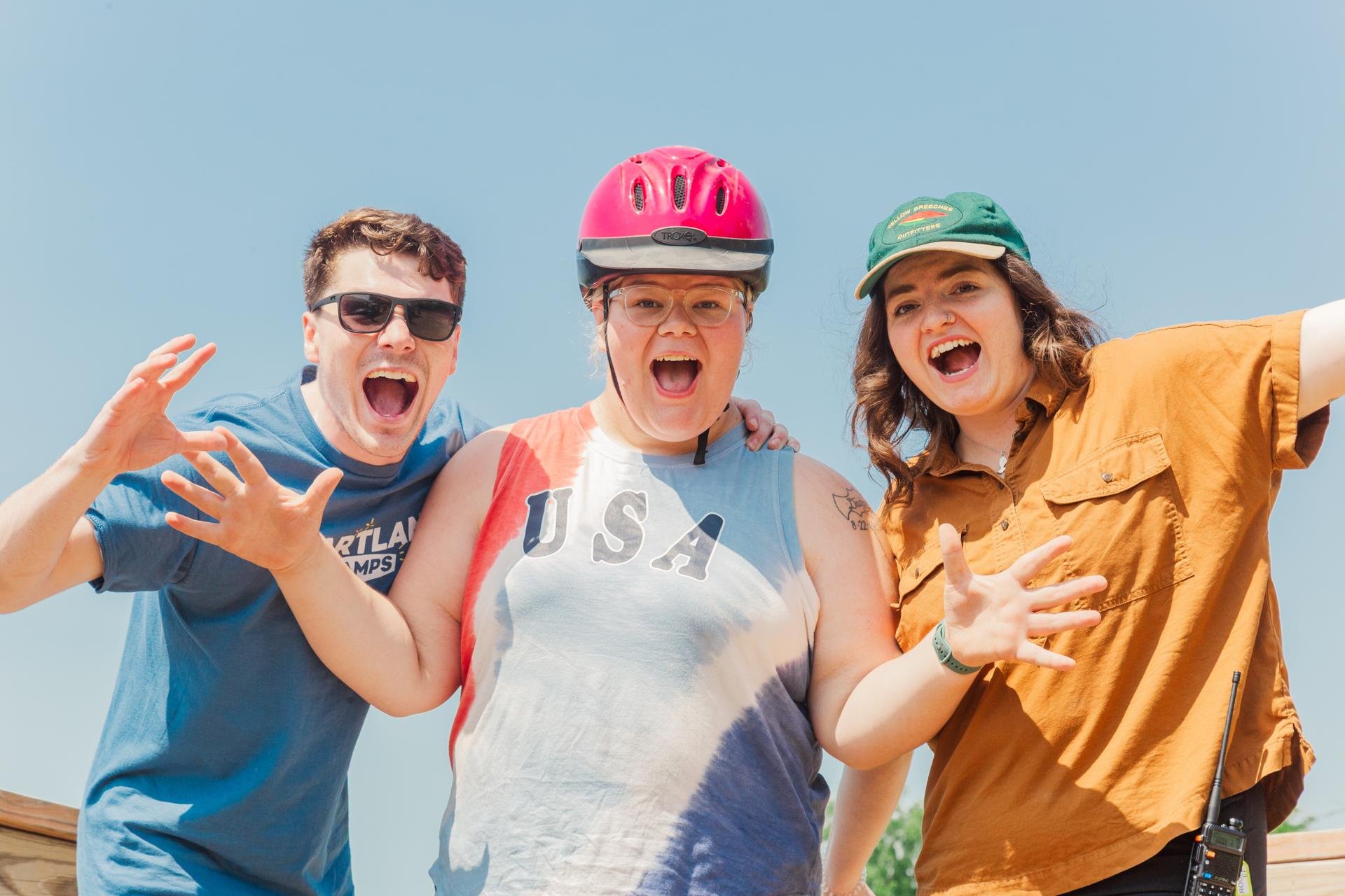Heartland Christian Camp Paid Gap Year Internship Men and Women standing together and smiling having fun Outside Near Kansas City, Missouri