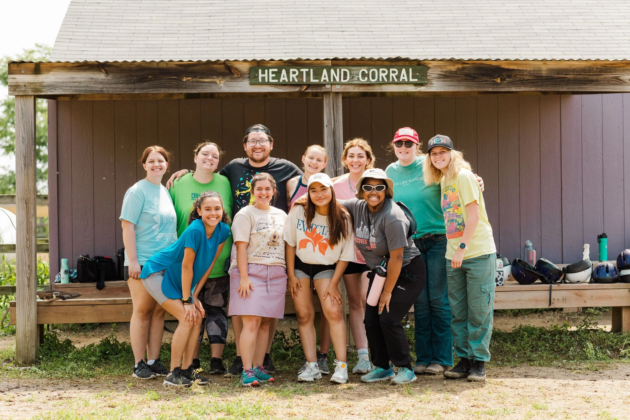Heartland Christian Camp Paid Gap Year Internship Men and Women Standing and Smiling Together Outside Near Kansas City, Missouri