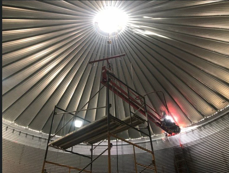 Not only did the team replace the damaged roof and top ring, but also this triple-auger stirator came down during the process, our team quickly reinstalled the track and got the stirator back up and running!


