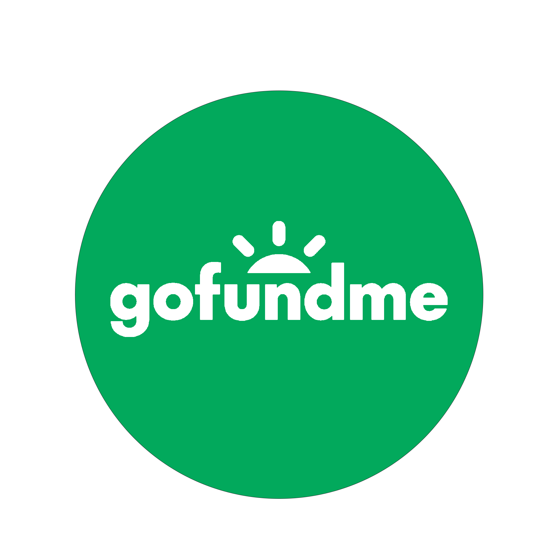 GoFundMe logo with a green circle background and white text, featuring a sun icon above the letter 'u'.