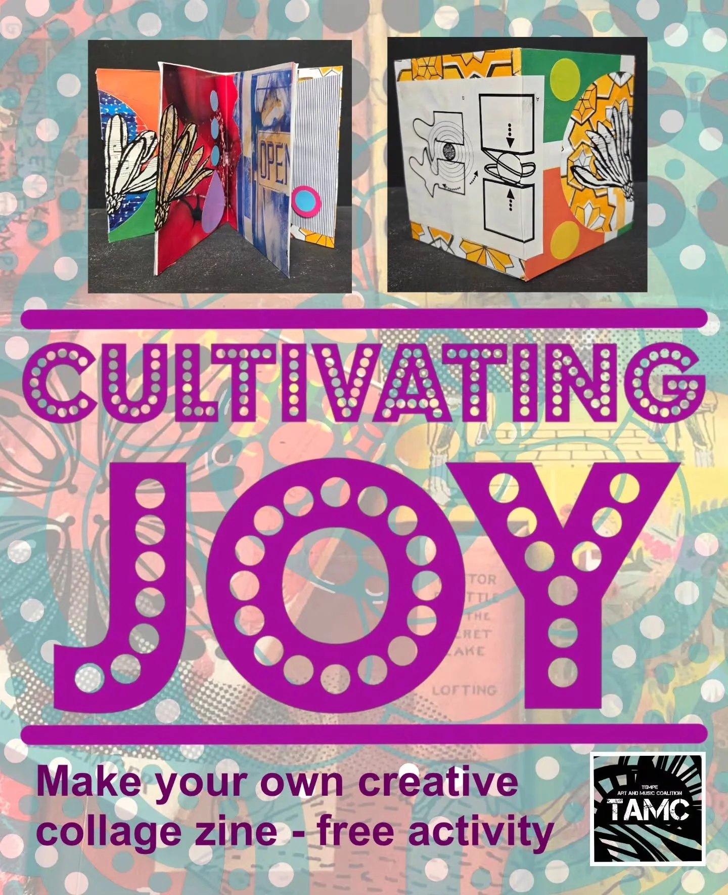 This Sunday on Mill Avenue as apart of 2nd Sundays, TAMC will have a pre-Cultivating Joy collage zine pop up table with @djjasperpunk spinning records, 10am to 3pm. 

Enjoy the beautiful weather and create something that makes you feel joy! 

We will