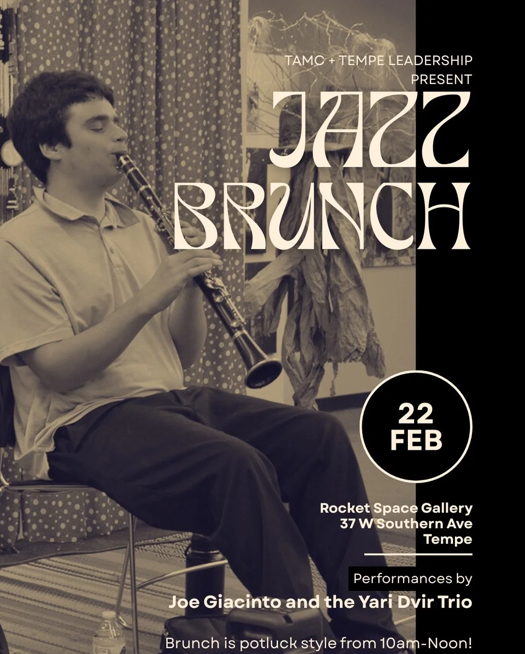 Join us alongside @tempe.leadership and @classxli for Jazz Brunch! 🎷🥯

It all goes down Sunday, Feb 22 from 10am-noon! 

Enjoy performances by Joe Giacinto and the Yari Dvir Trio
while we, as a community, come together and eat potluck style to clos