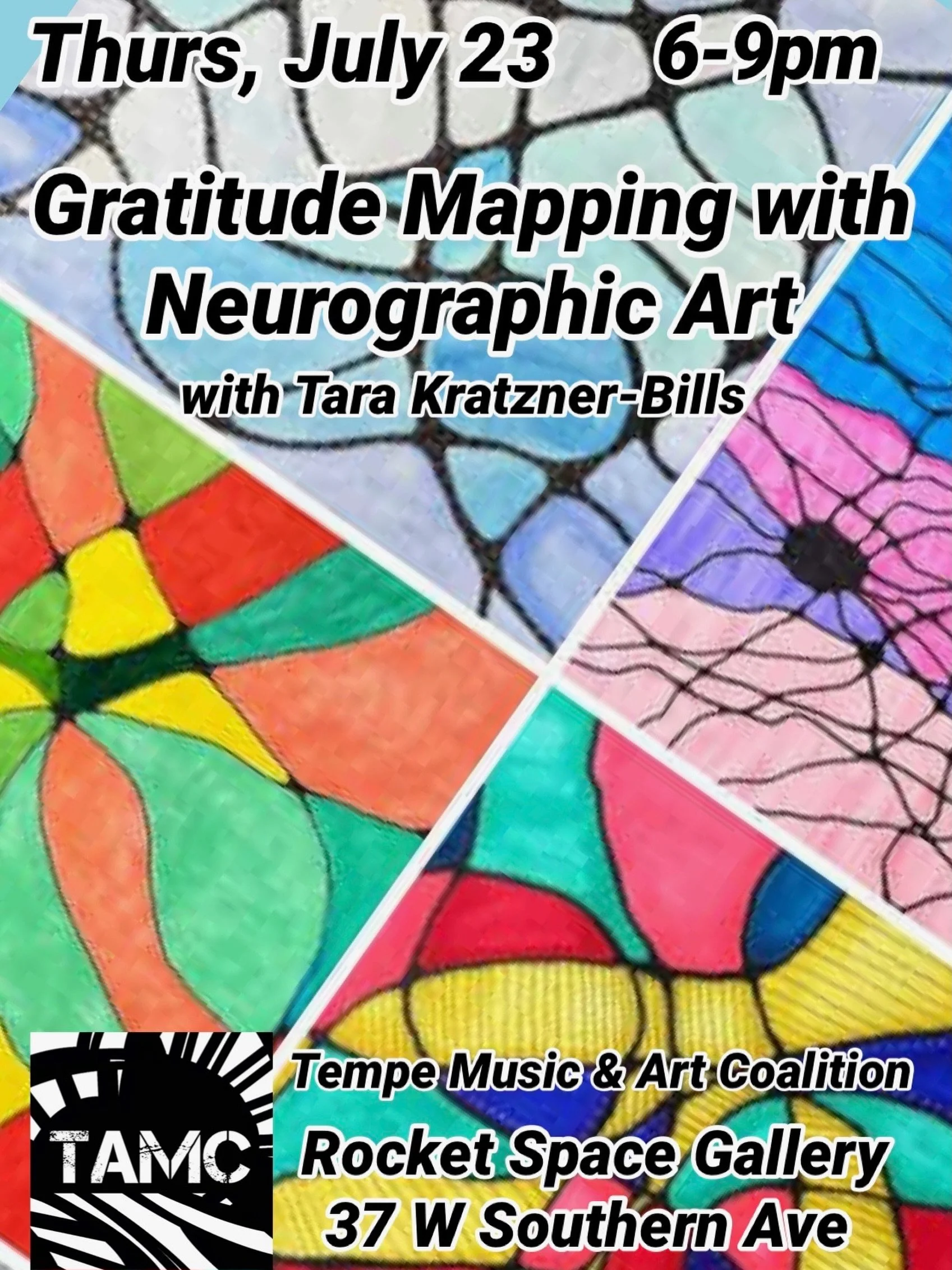 In two weeks! Gratitude Mapping with Neurographic Art 🩷
Workshop guided by Tara Kratzner-Bills @mrs_tarizona 

📅 Thursday, July 23
⏰ 6:00&ndash;9:00 PM
📍 Rocket Space Gallery
37 W Southern Ave
Tempe, AZ 85282

Join us for an evening of creativity,