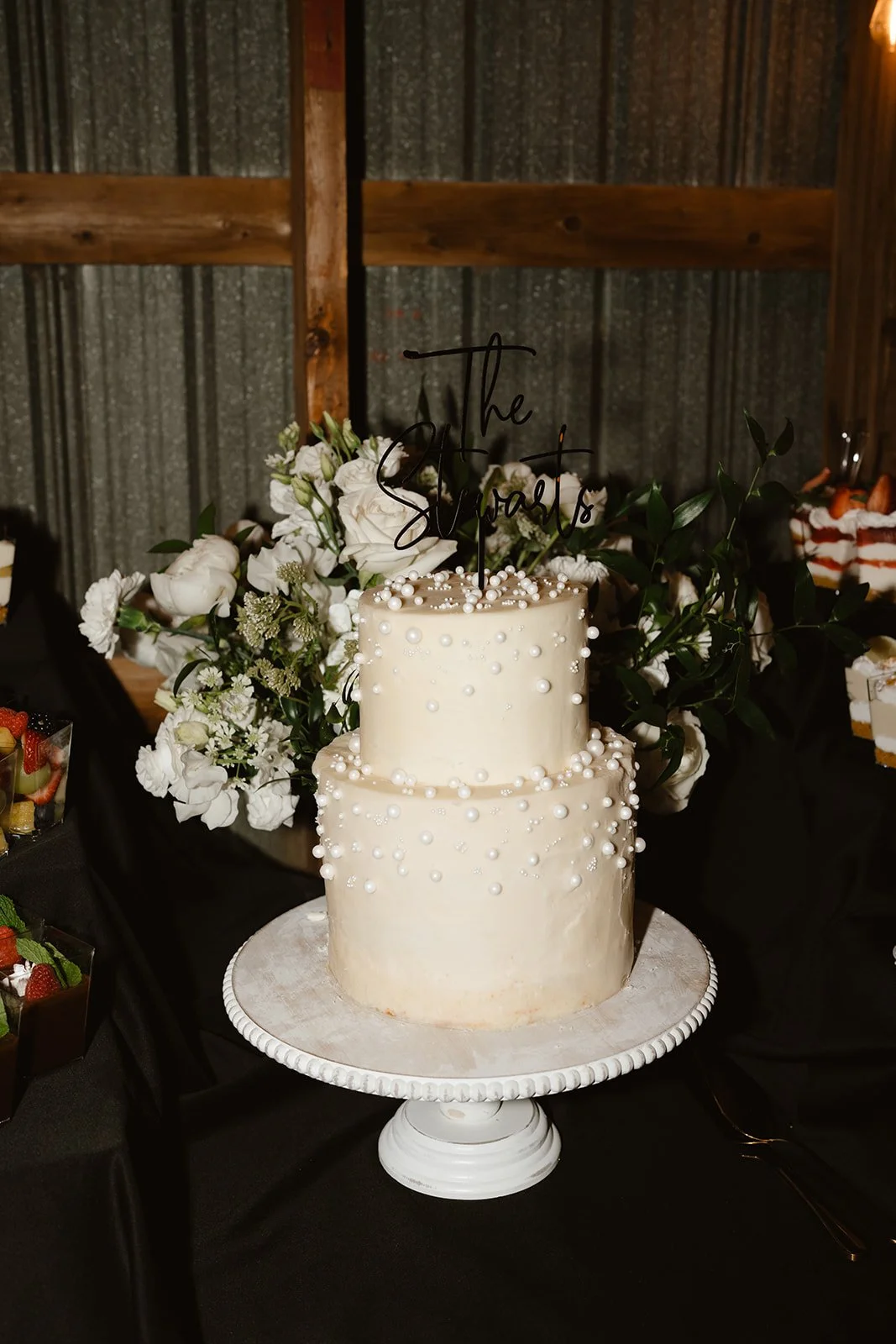 Bridal Wedding Cake with Florals behind - Wild and Free Florals