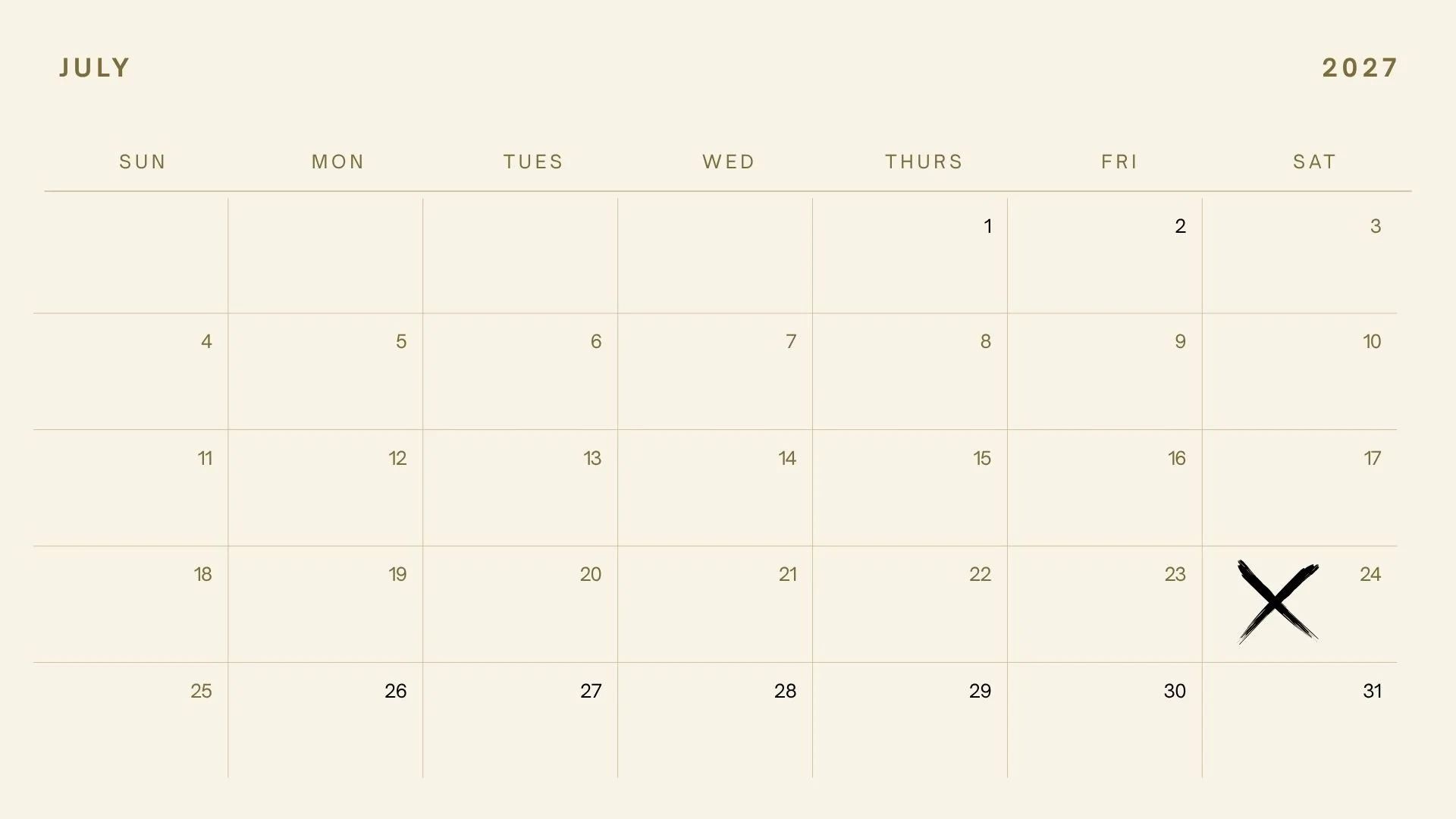 July 2027 schedule for florals