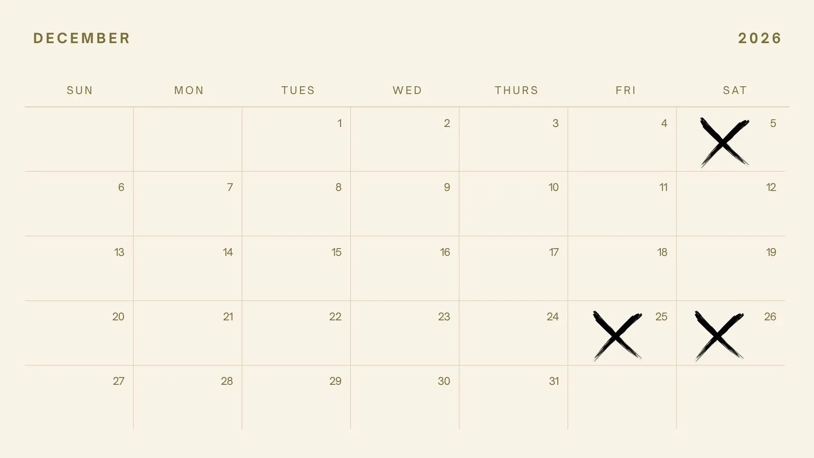 Schedule for December Wild & Free Florals