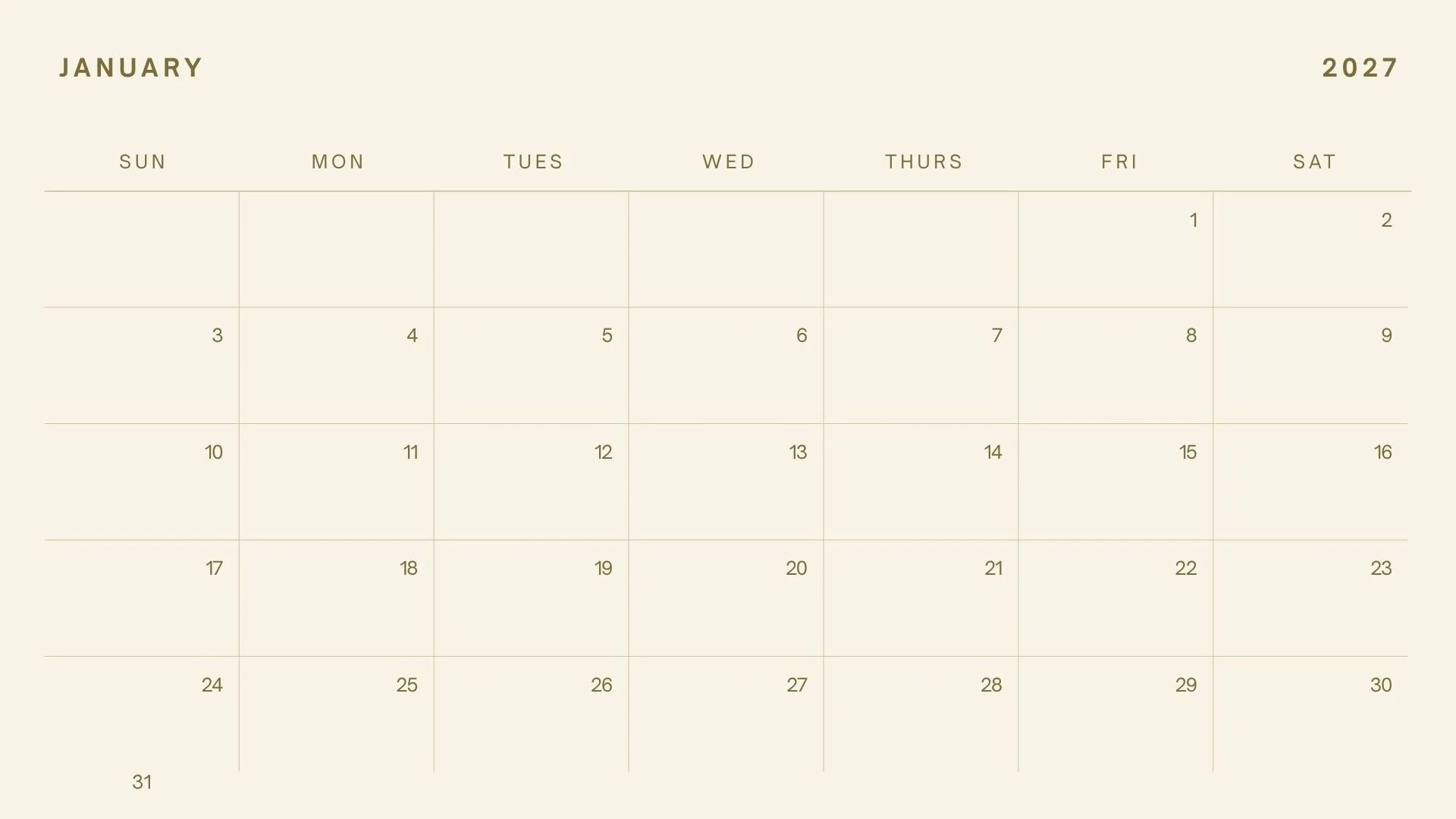 January 2027 Schedule
