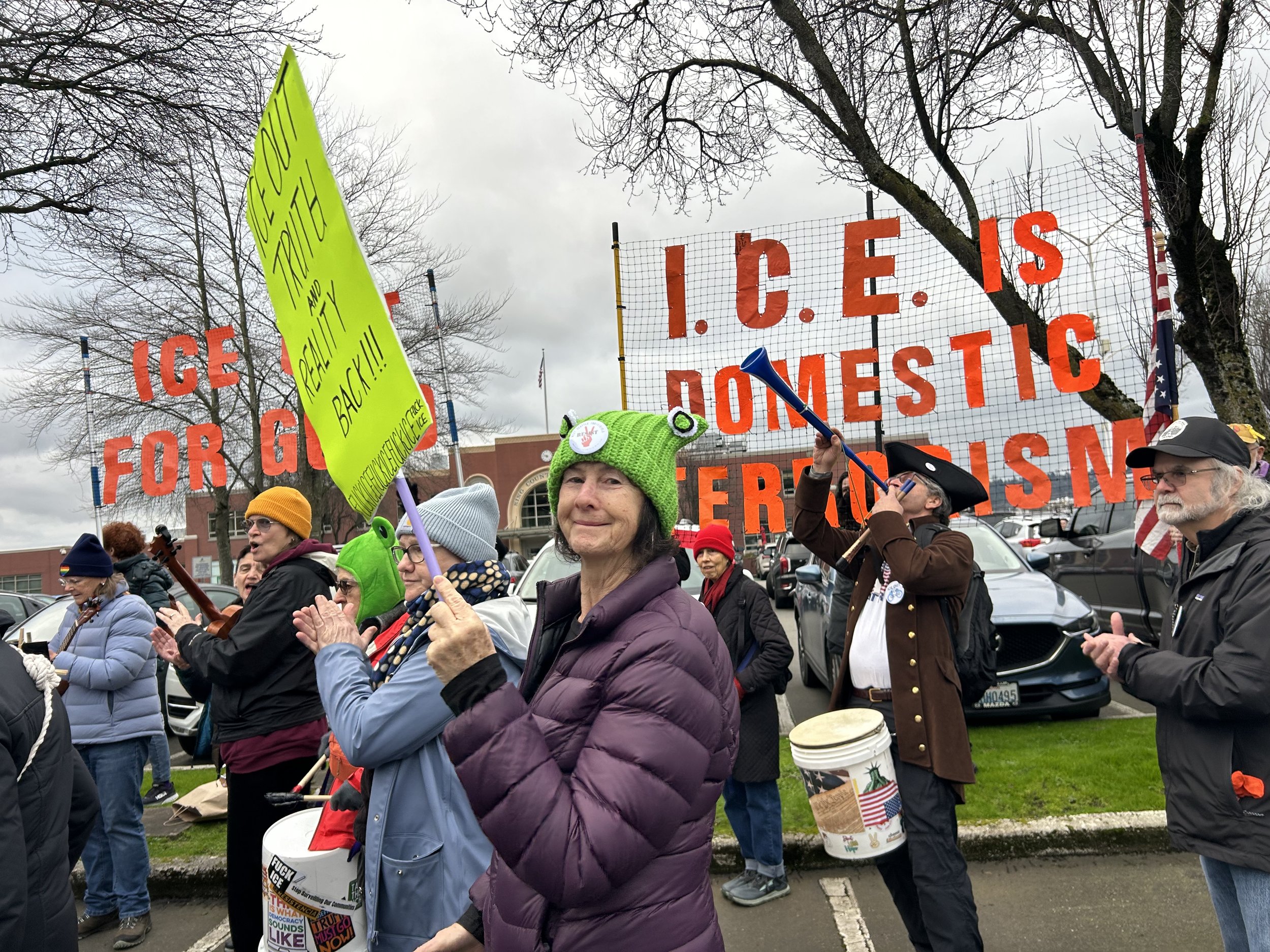 PROTESTING DEPORTATION FLIGHTS AT BOEING FIELD