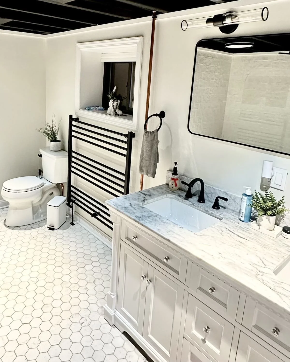 New bathroom tile and marble sink in historic Troy apartment
