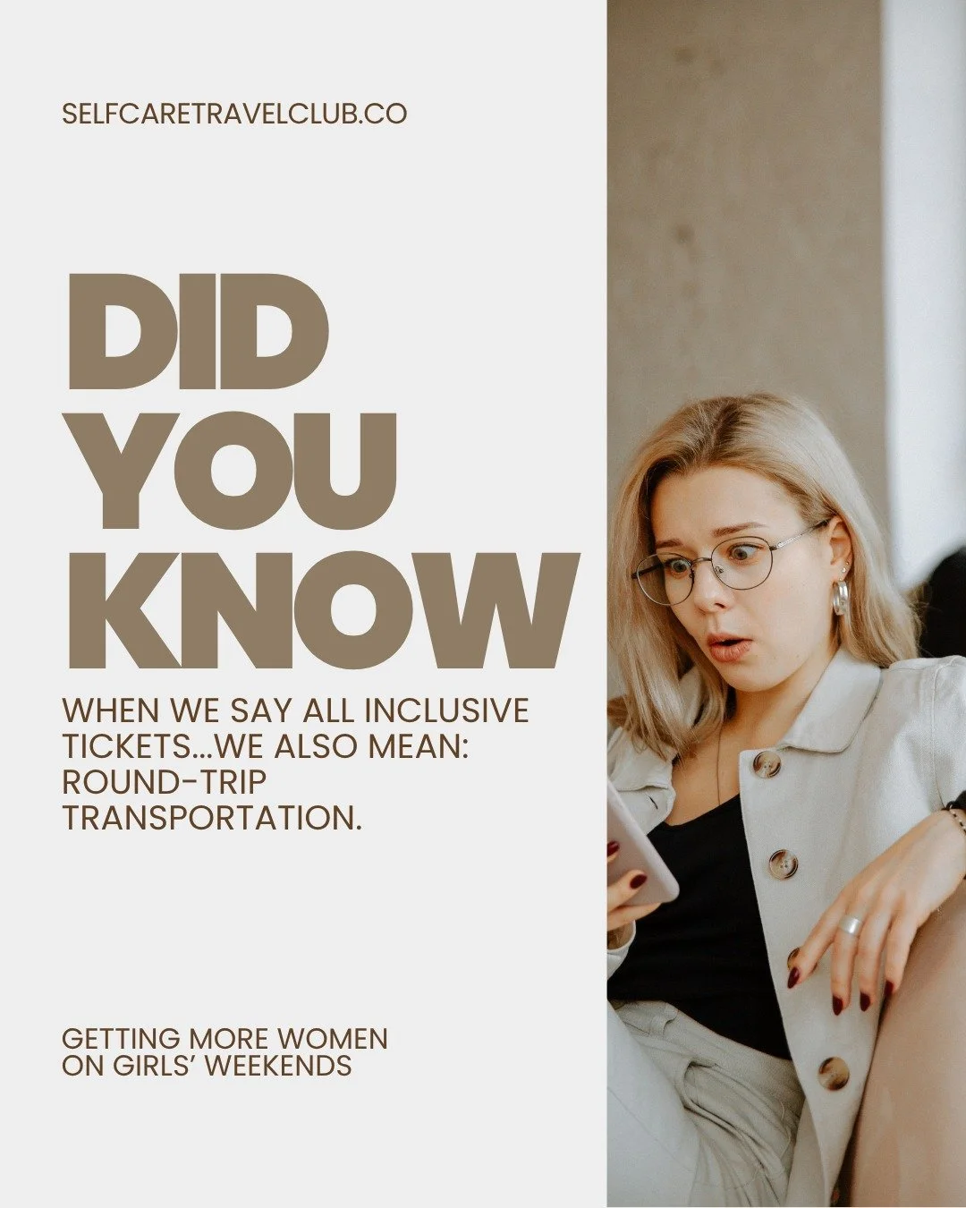 COMMITTED to getting more women on weekend getaways. Round-trip ground transportation available. 
Check out our website for unbeatable booking perks, all inclusive packages and the simplest way to step into the weekend getaway you've been needing.

#