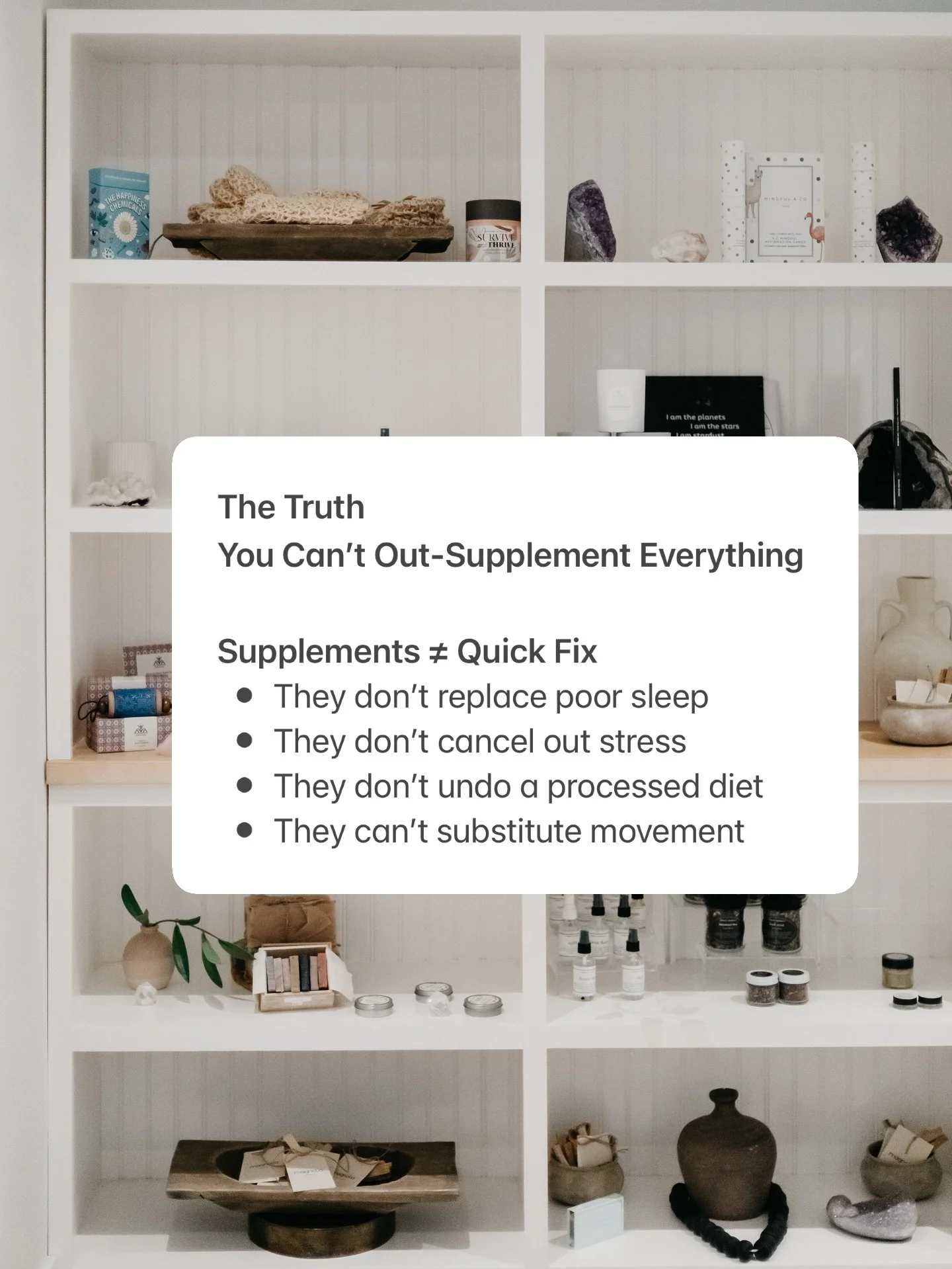 💊 You can&rsquo;t out-supplement a lifestyle that&rsquo;s out of balance.

Here&rsquo;s the truth ⬇️
✔️ Sleep, food, stress, and movement are your non-negotiables.

✔️ Supplements should support, not replace.

✔️ Personalized guidance saves money an