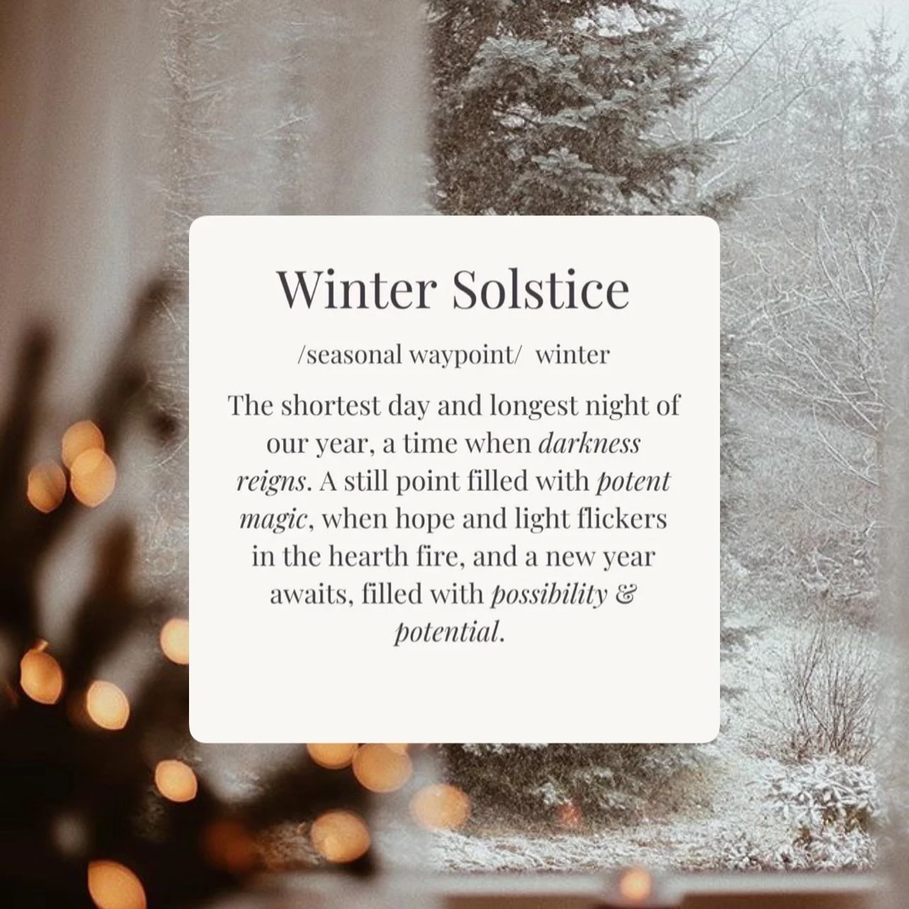 Winter Solstice reminds us that stillness has purpose.

The shortest day, the longest night &mdash; and the quiet turning point where light begins to return.
This season invites rest, reflection, and deep nourishment.

Not hustle. Not force. Just gen