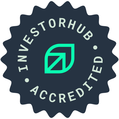 Investihub accredited badge with a leaf logo in the center.